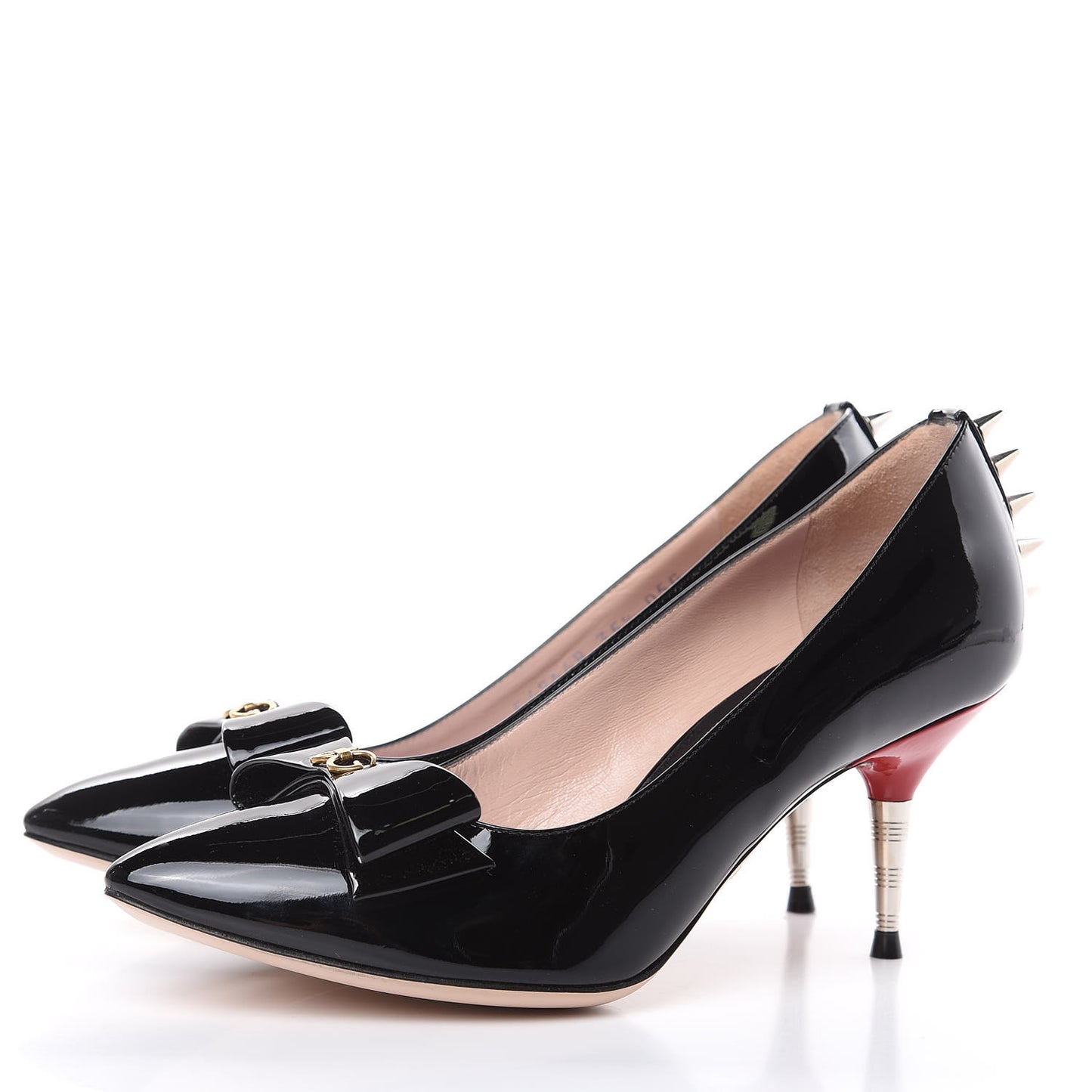 Patent GG Bow Sadie Spike Mid Heel Pumps 35.5 Black