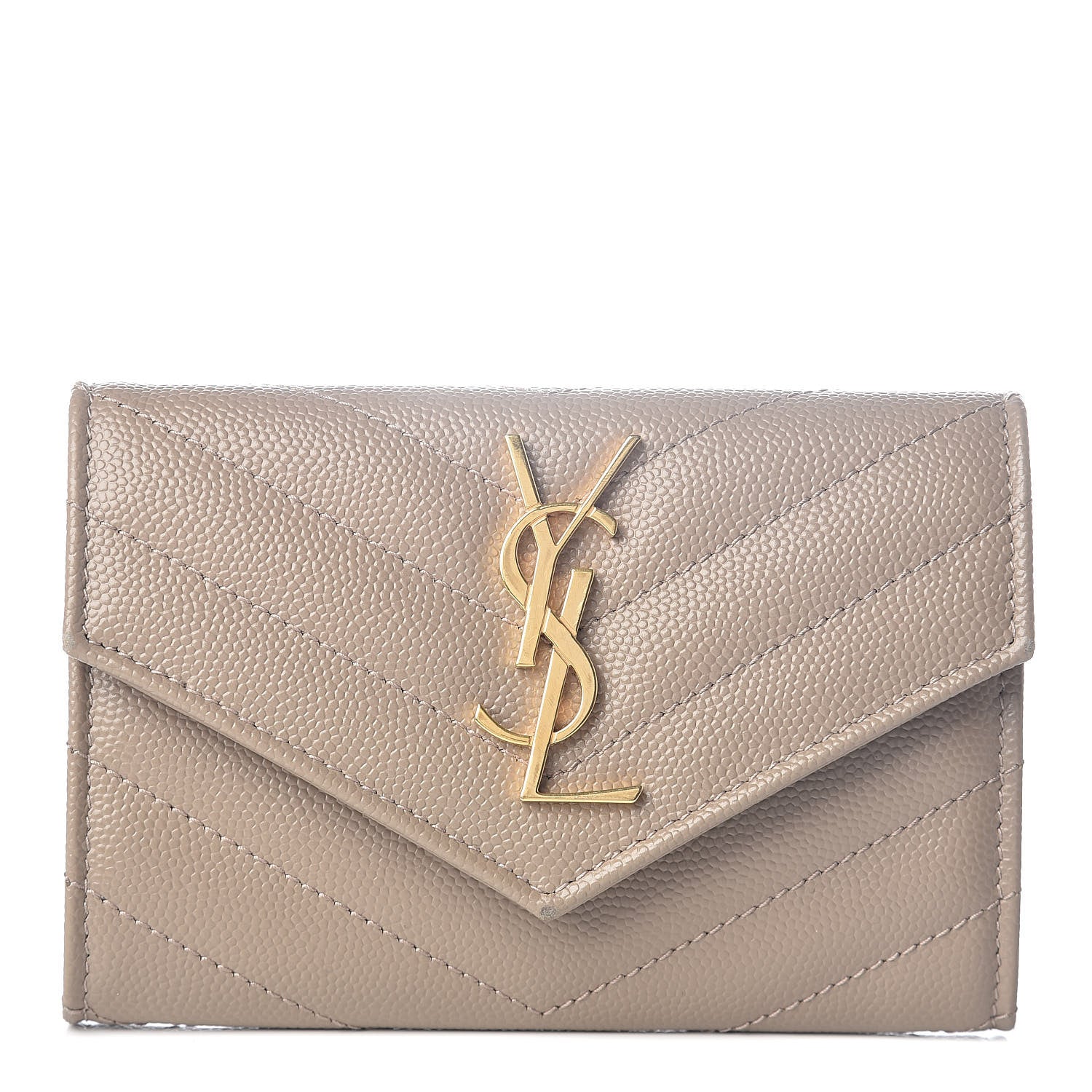 Saint Laurent Grain De Poudre Matelasse Chevron Small Monogram Envelope Wallet Dark Beige 1 of 6