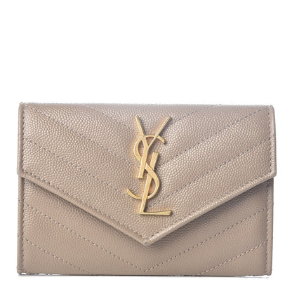 Saint Laurent Grain De Poudre Matelasse Chevron Small Monogram Envelope Wallet Dark Beige 1 of 6