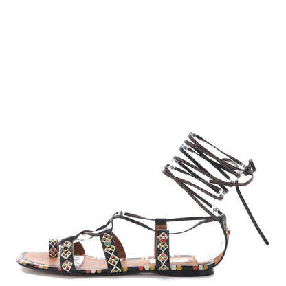 Valentino Garavani Calfskin Primitive Print Gladiator Sandals 38 Black Multi 1 of 8