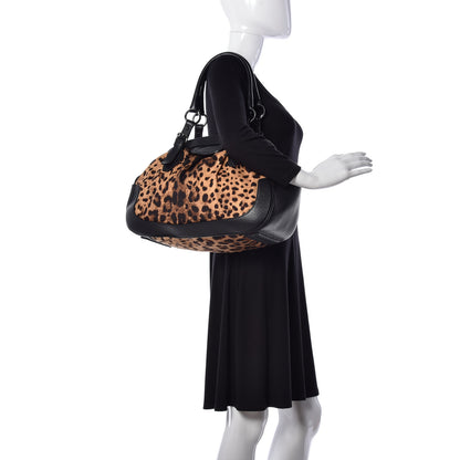 Dolce & Gabbana Leopard Print Canvas Calfskin Animalier Shoulder Bag Black 2 of 8