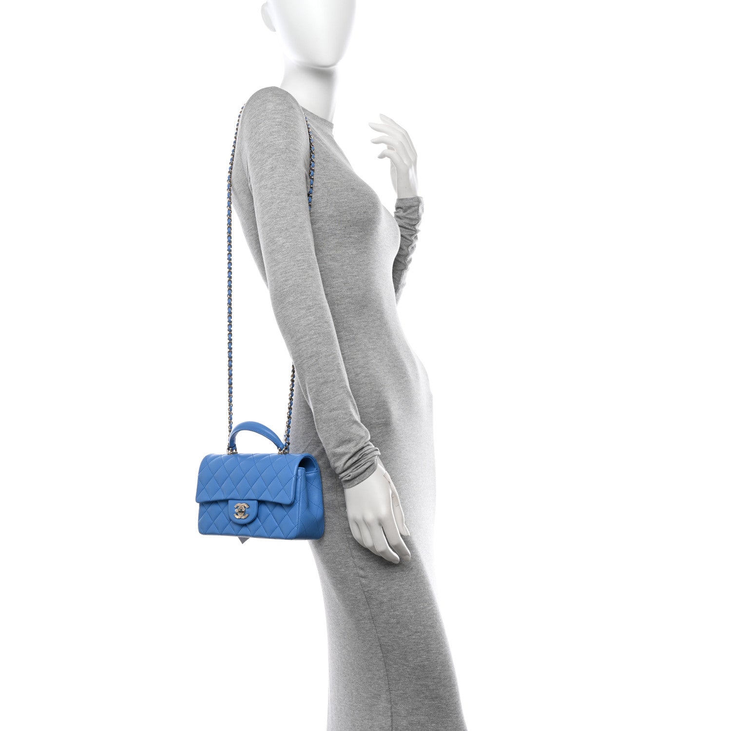 Chanel Lambskin Quilted Mini Top Handle Rectangular Flap Blue 2 of 10