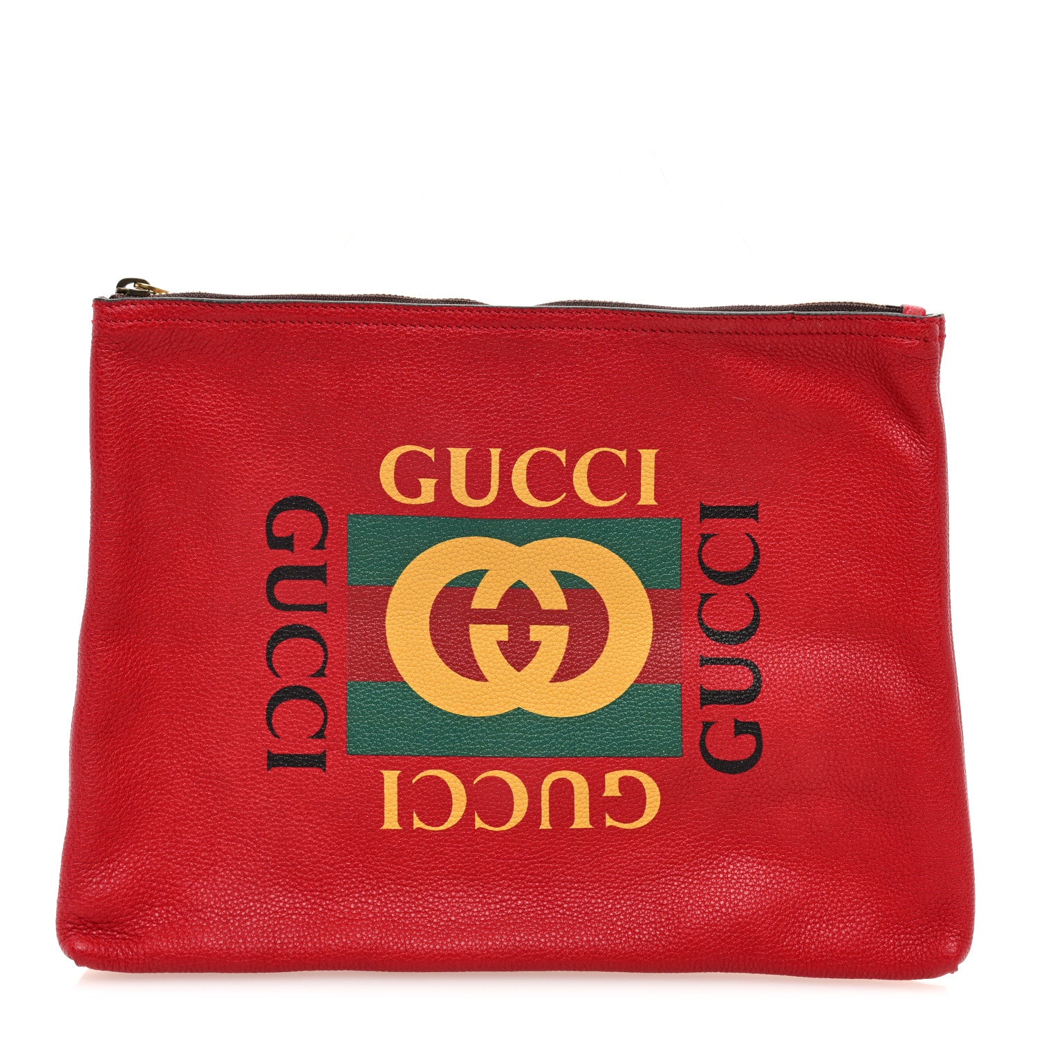 Gucci Pebbled Calfskin Medium Logo Portfolio Clutch Hibiscus Red 1 of 7