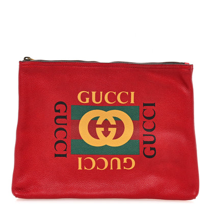 Gucci Pebbled Calfskin Medium Logo Portfolio Clutch Hibiscus Red 1 of 7