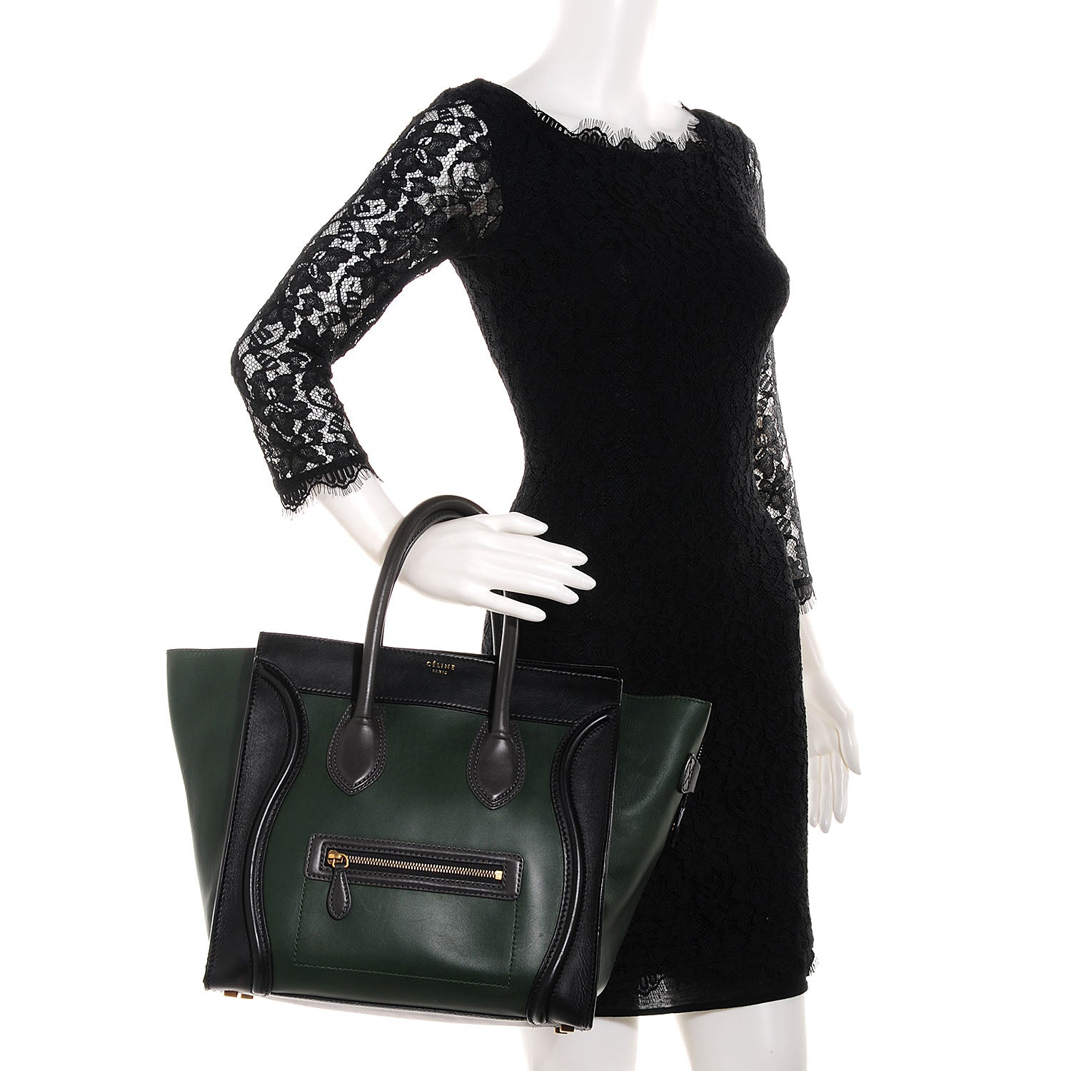 Celine Smooth Calfskin Bi-Color Mini Luggage Forest Black 2 of 8