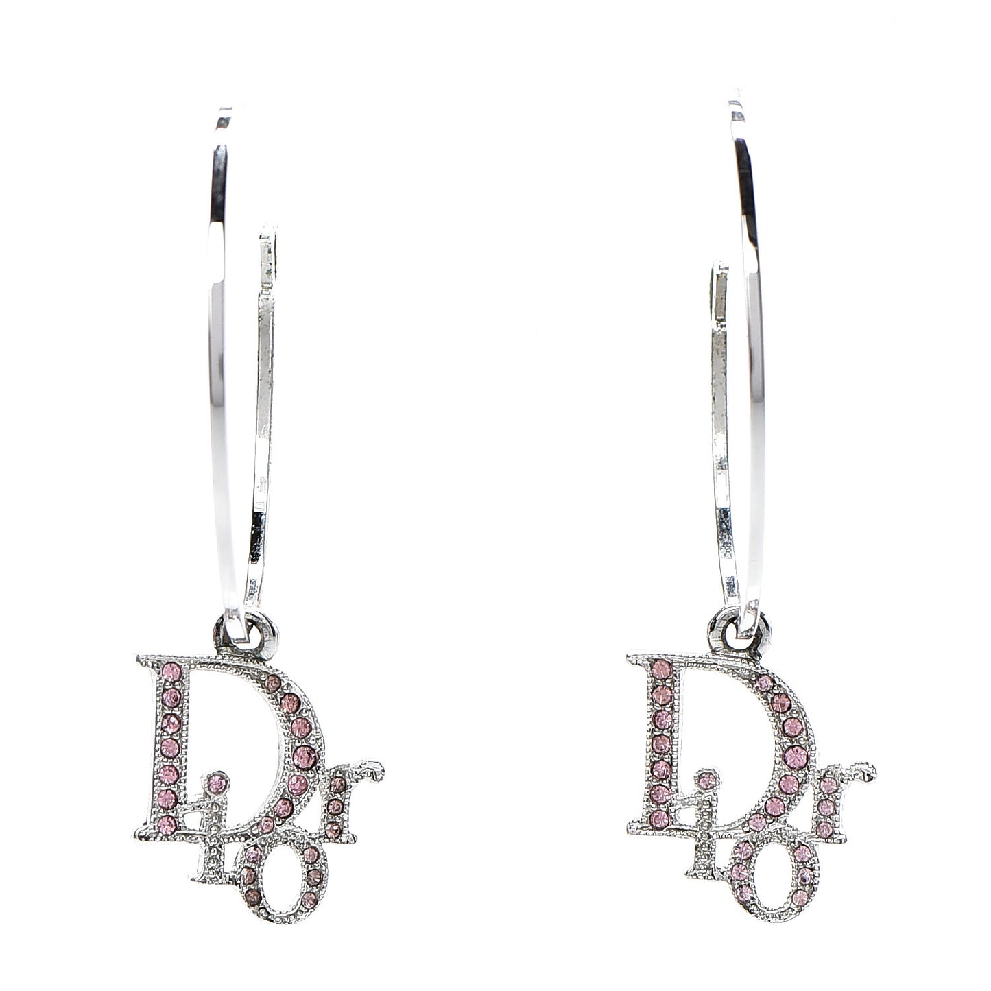 Crystal Logo Hoop Earrings Silver