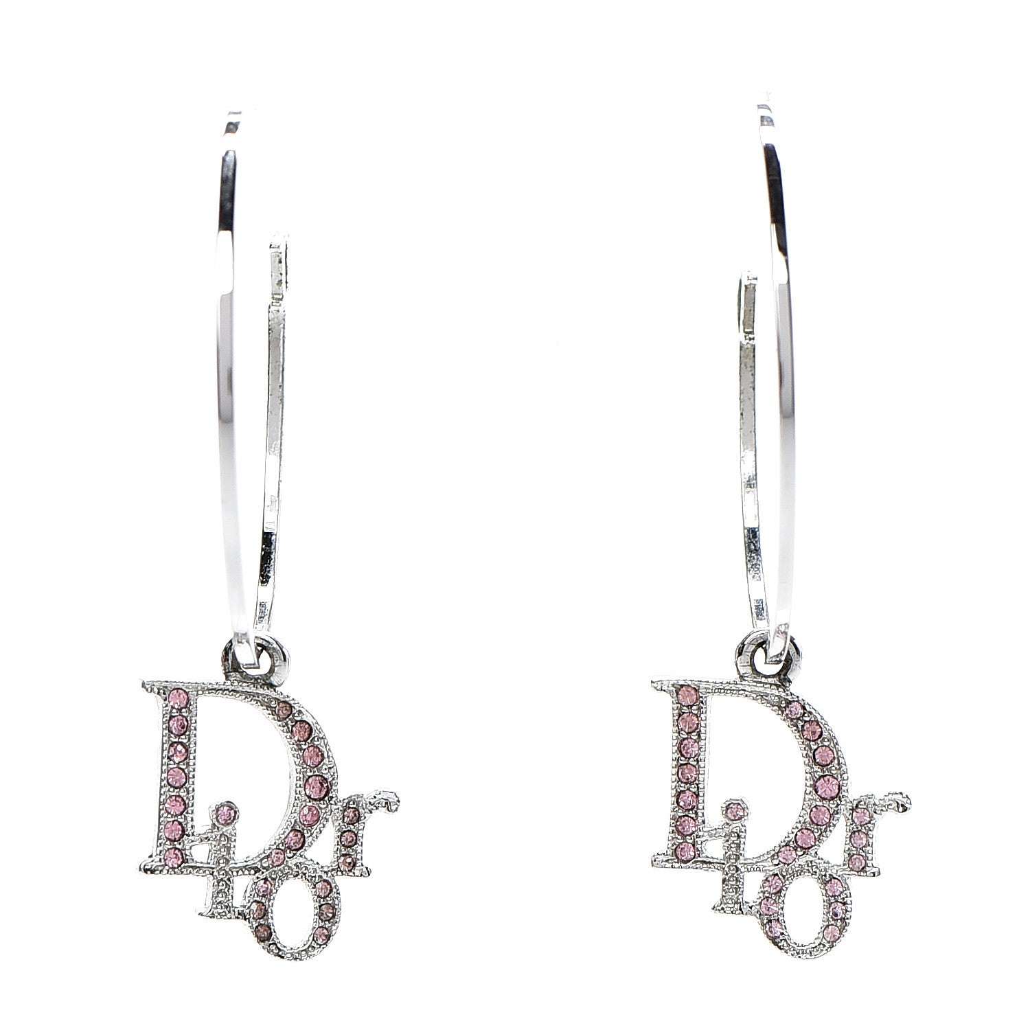 Christian Dior Crystal Logo Hoop Earrings Silver 1 of 6
