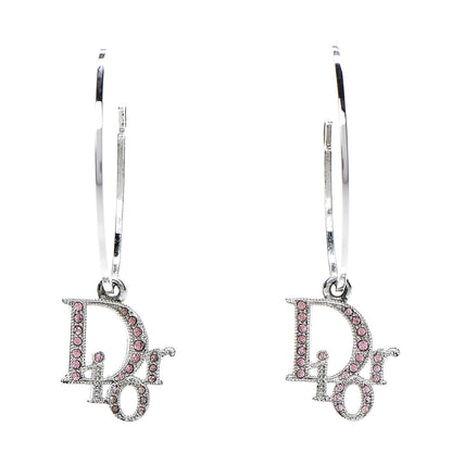 Christian Dior Crystal Logo Hoop Earrings Silver 1 of 6