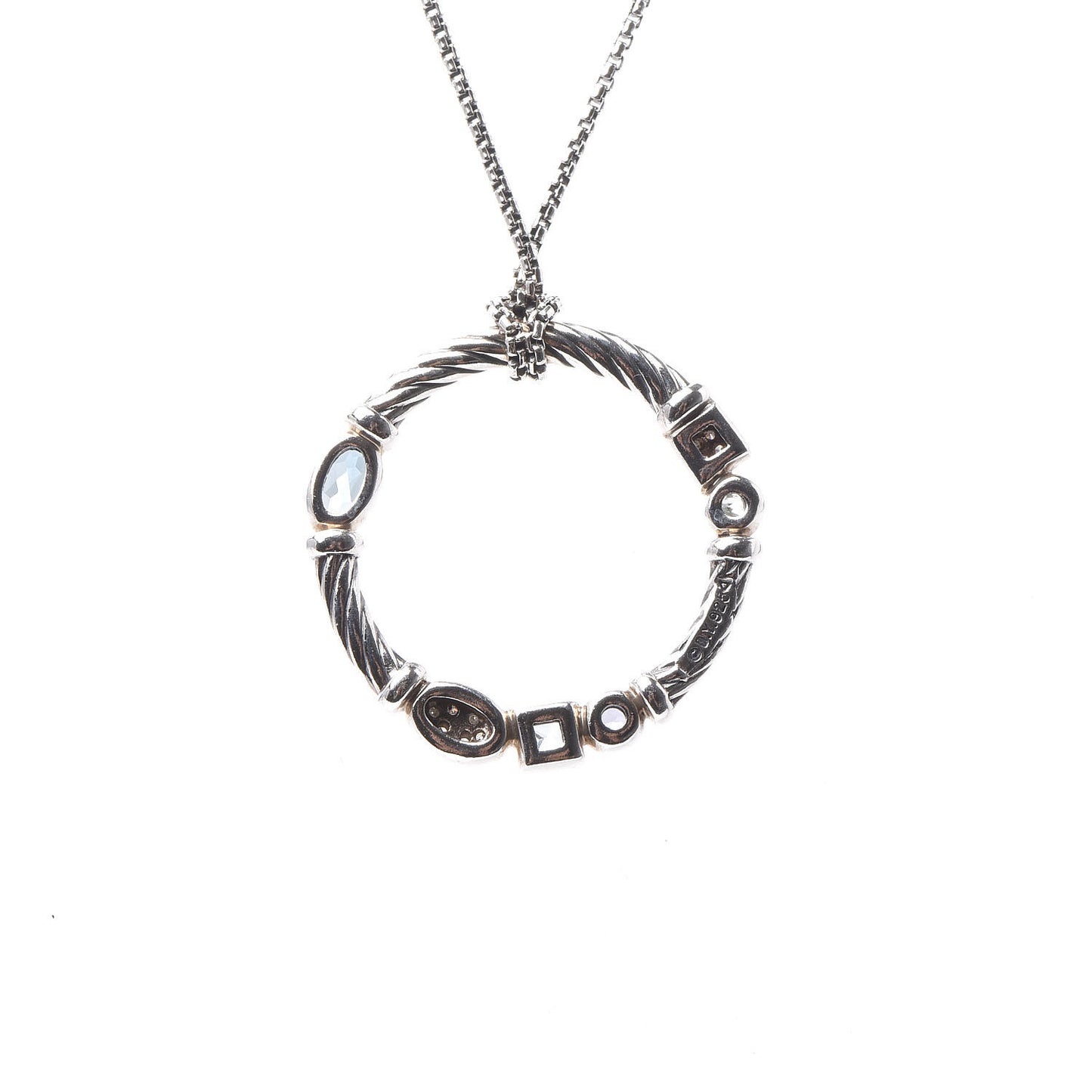 Sterling Silver Diamond Blue Topaz Hampton Blue Topaz Iolite Confetti Pendant Necklace