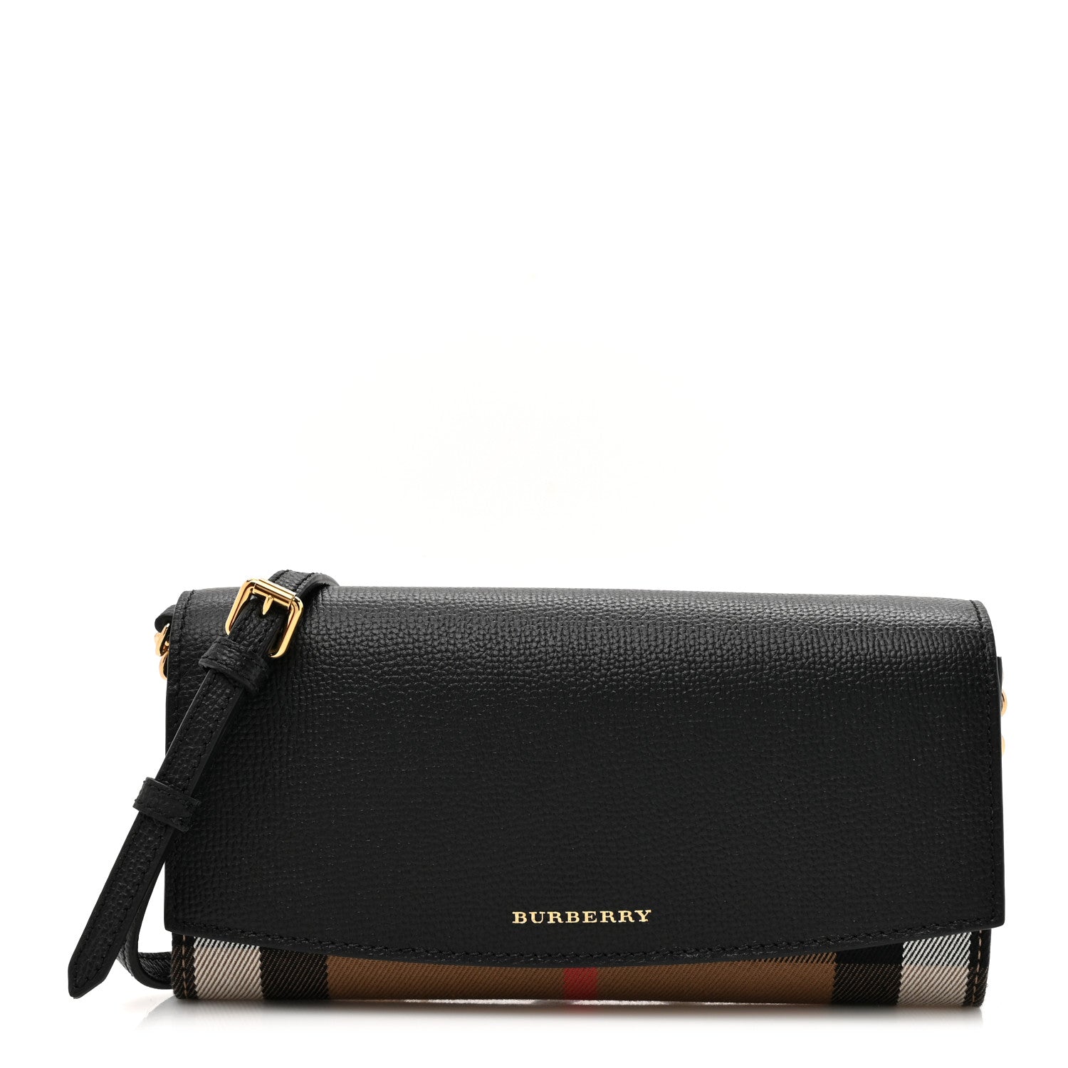 Burberry Calfskin House Check Henley Wallet On Chain Black Black 1 of 10