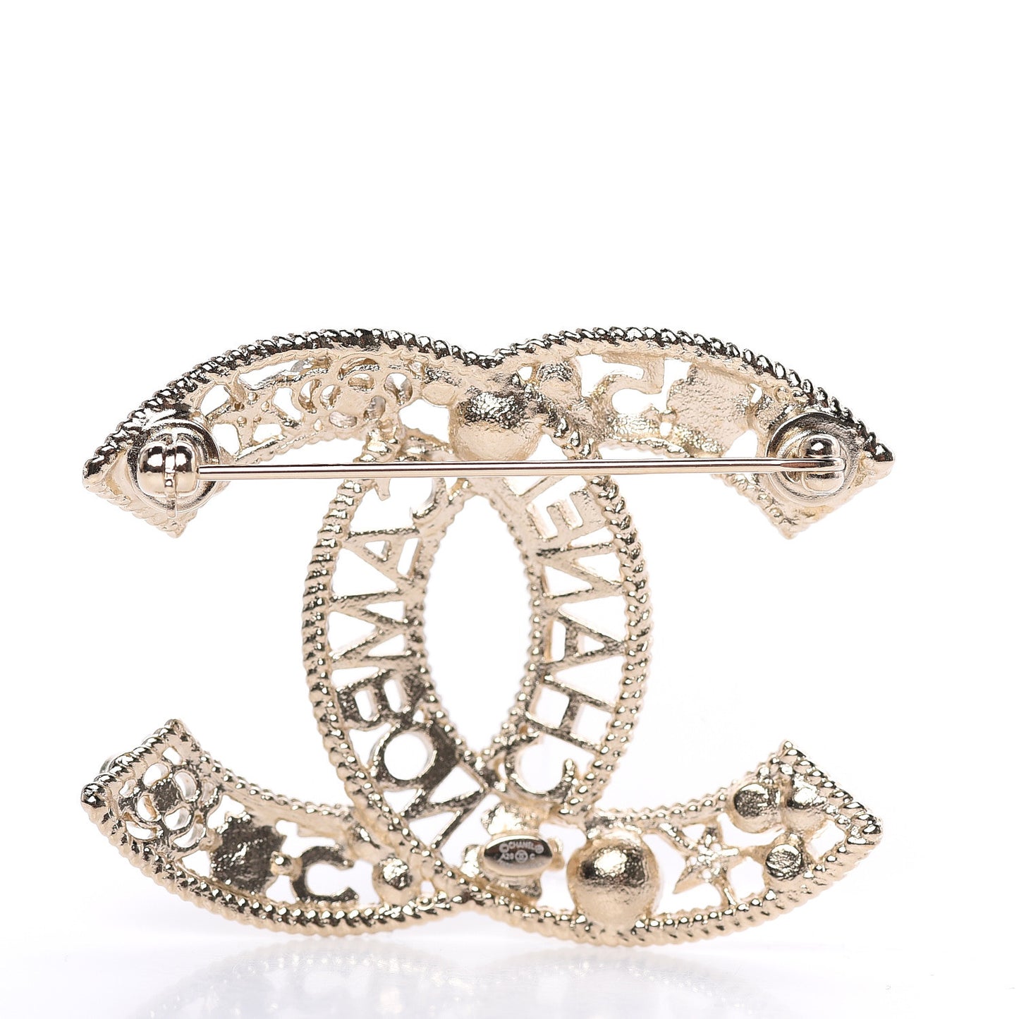 Crystal Pearl CC Charms Brooch Gold