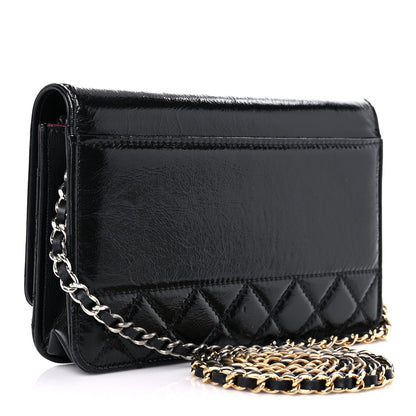 Chanel Shiny Aged Calfskin Quilted CC Wallet On Chain WOC Black 3 of 12
