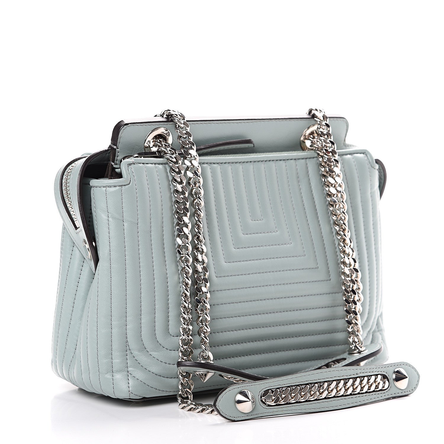 Fendi Shiny Nappa Trapuntata Chain Small DotCom Click Chain Satchel Pale Blue 2 of 11