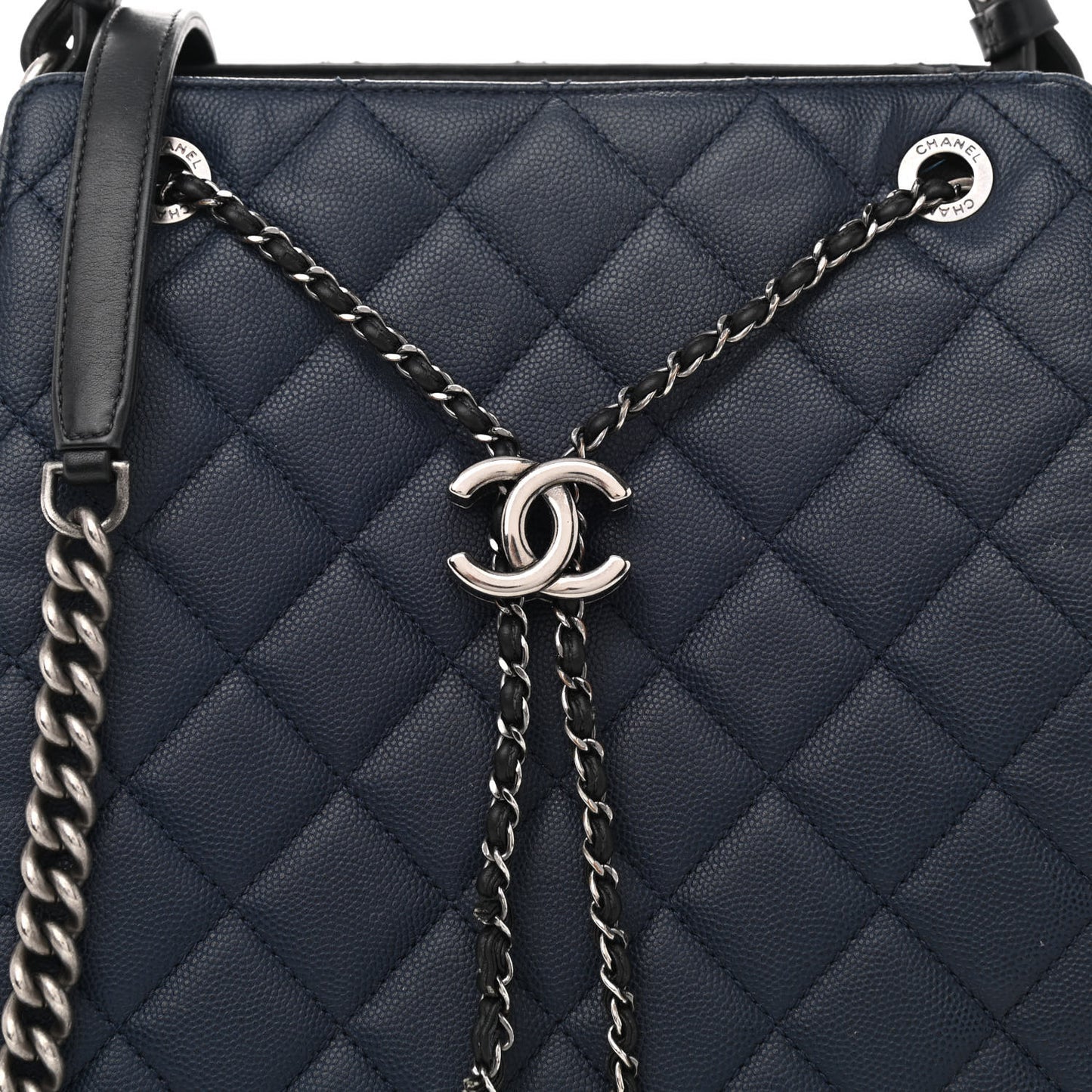 Caviar Quilted Medium CC Bucket Bag Dark Blue