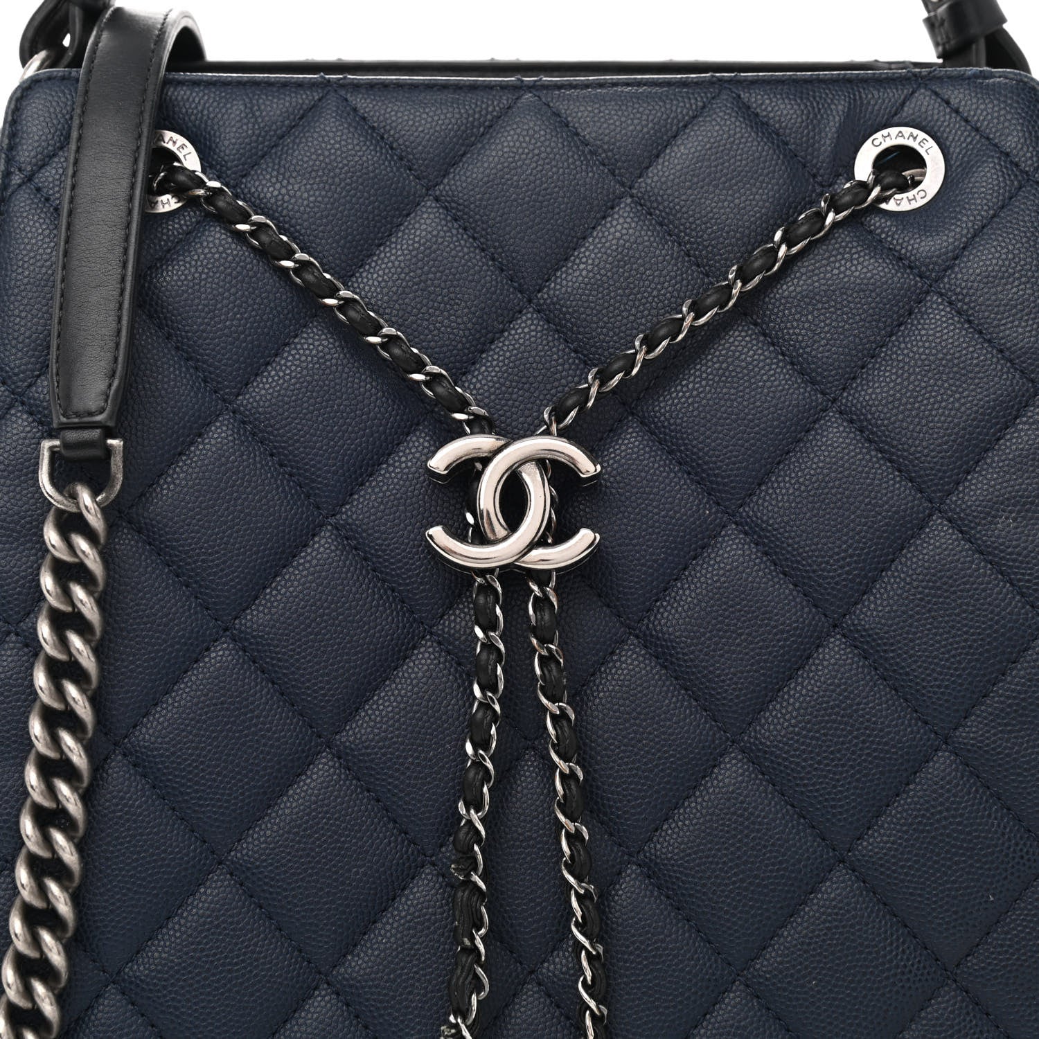 Chanel Caviar Quilted Medium CC Bucket Bag Dark Blue 9 of 13