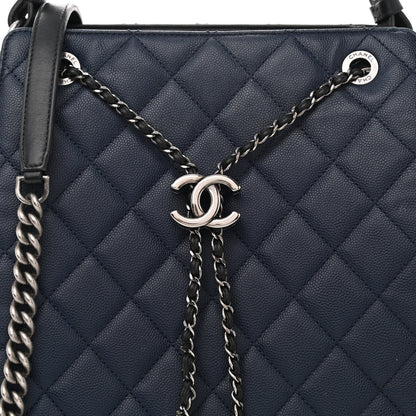 Chanel Caviar Quilted Medium CC Bucket Bag Dark Blue 9 of 13