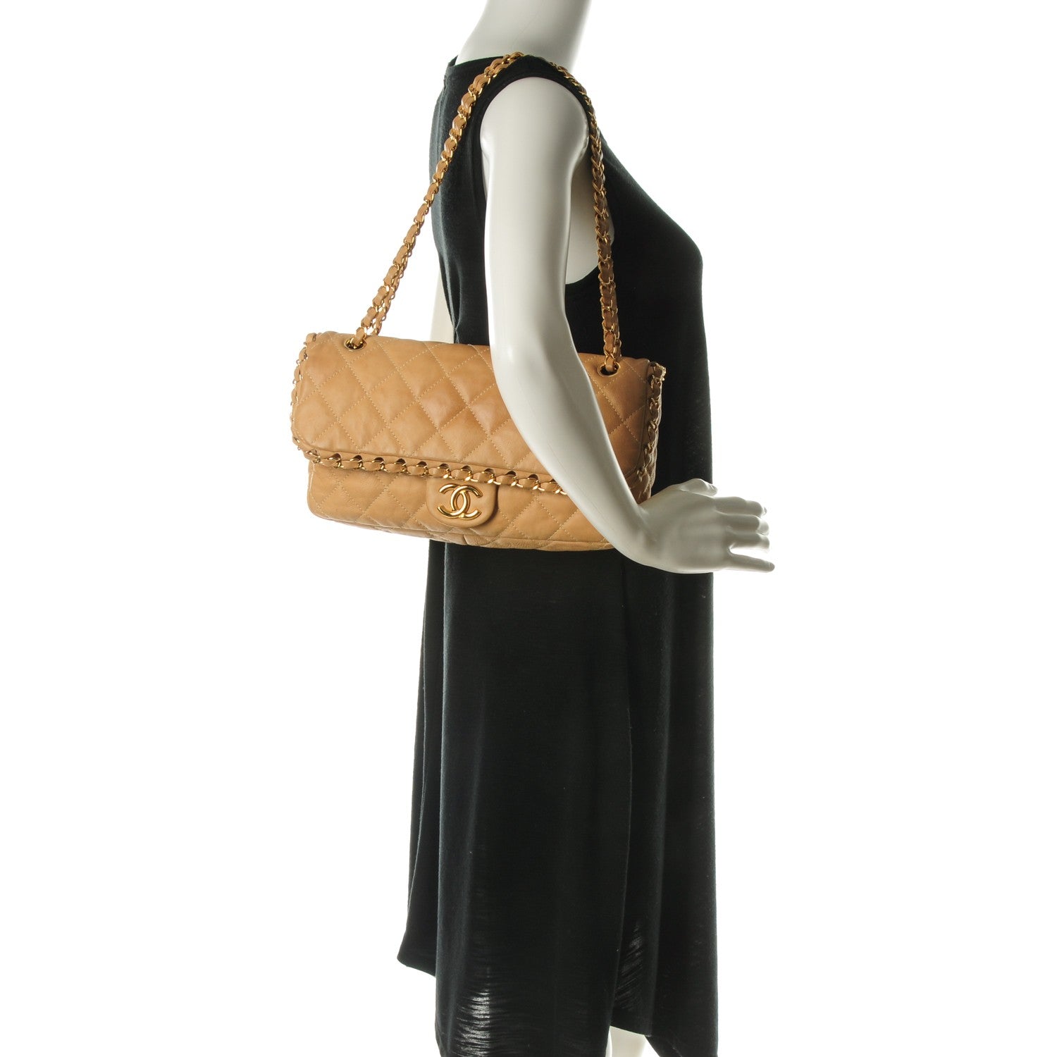 Chanel Calfskin Quilted Medium Chain Me Flap Beige 2 of 7