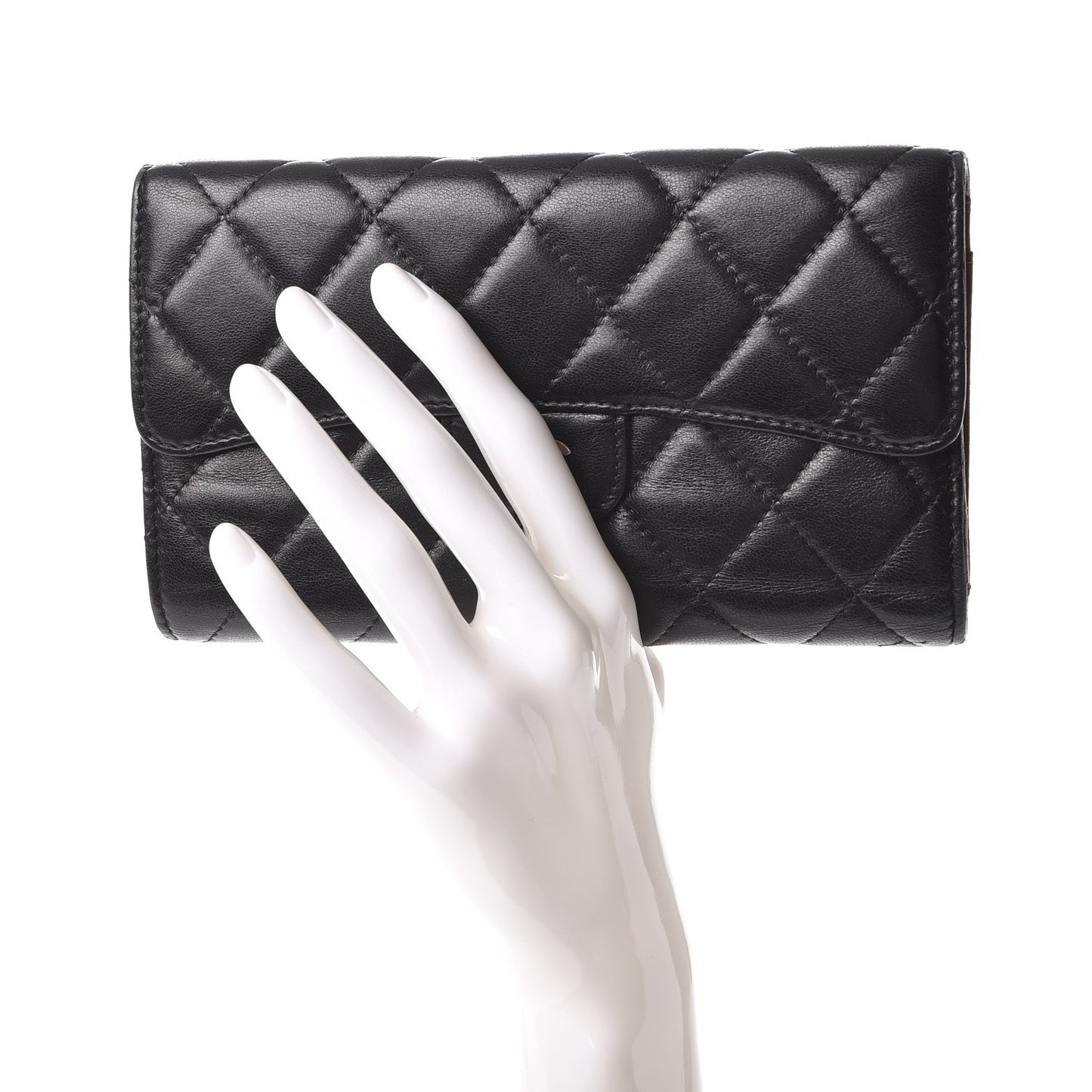 Lambskin Quilted Large Flap Wallet Black