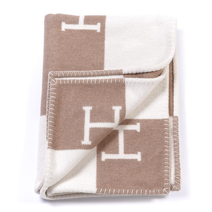Hermes Wool Cashmere Avalon Baby Blanket Noisette Moyen White 2 of 3