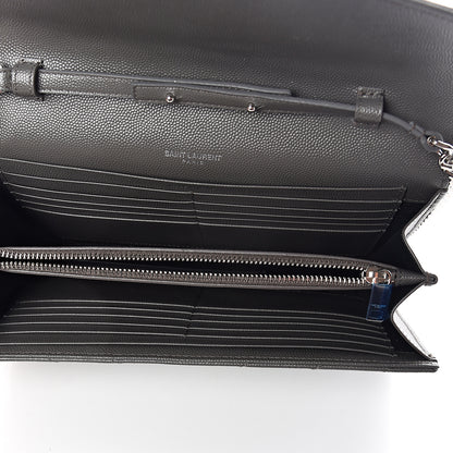 Saint Laurent Grain De Poudre Matelasse Chevron Monogram Chain Wallet Fog 4 of 6
