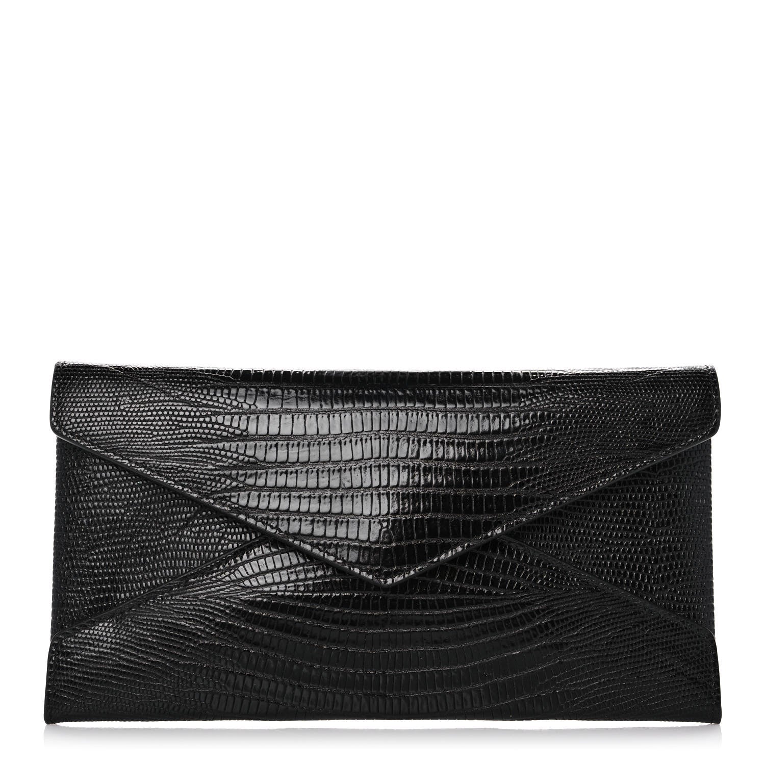 Saint Laurent Calfskin Lizard Embossed Paloma Monogram Clutch Black 1 of 11