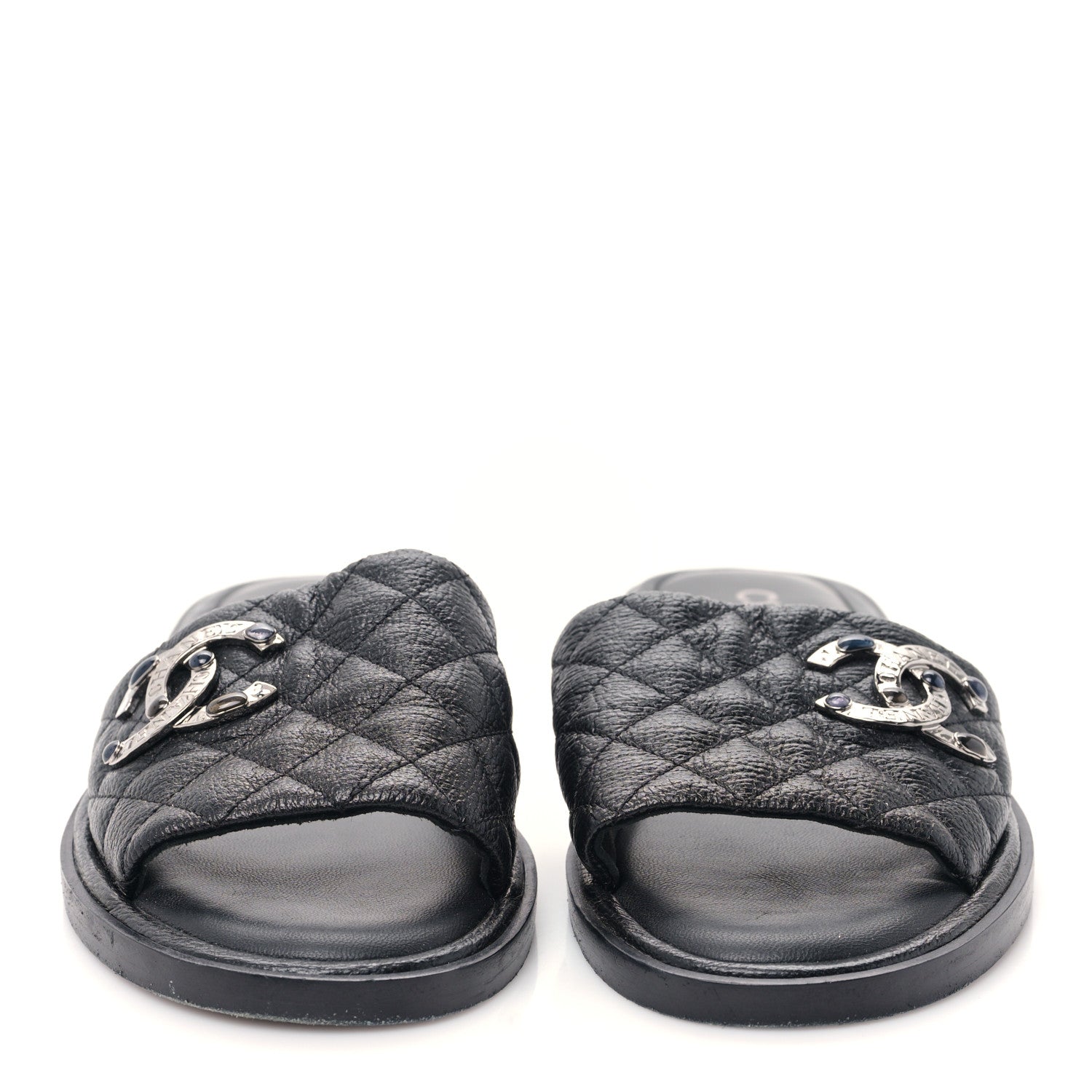Chanel Shiny Goatskin Quilted CC Mules Sandals 39 Black 2 of 9
