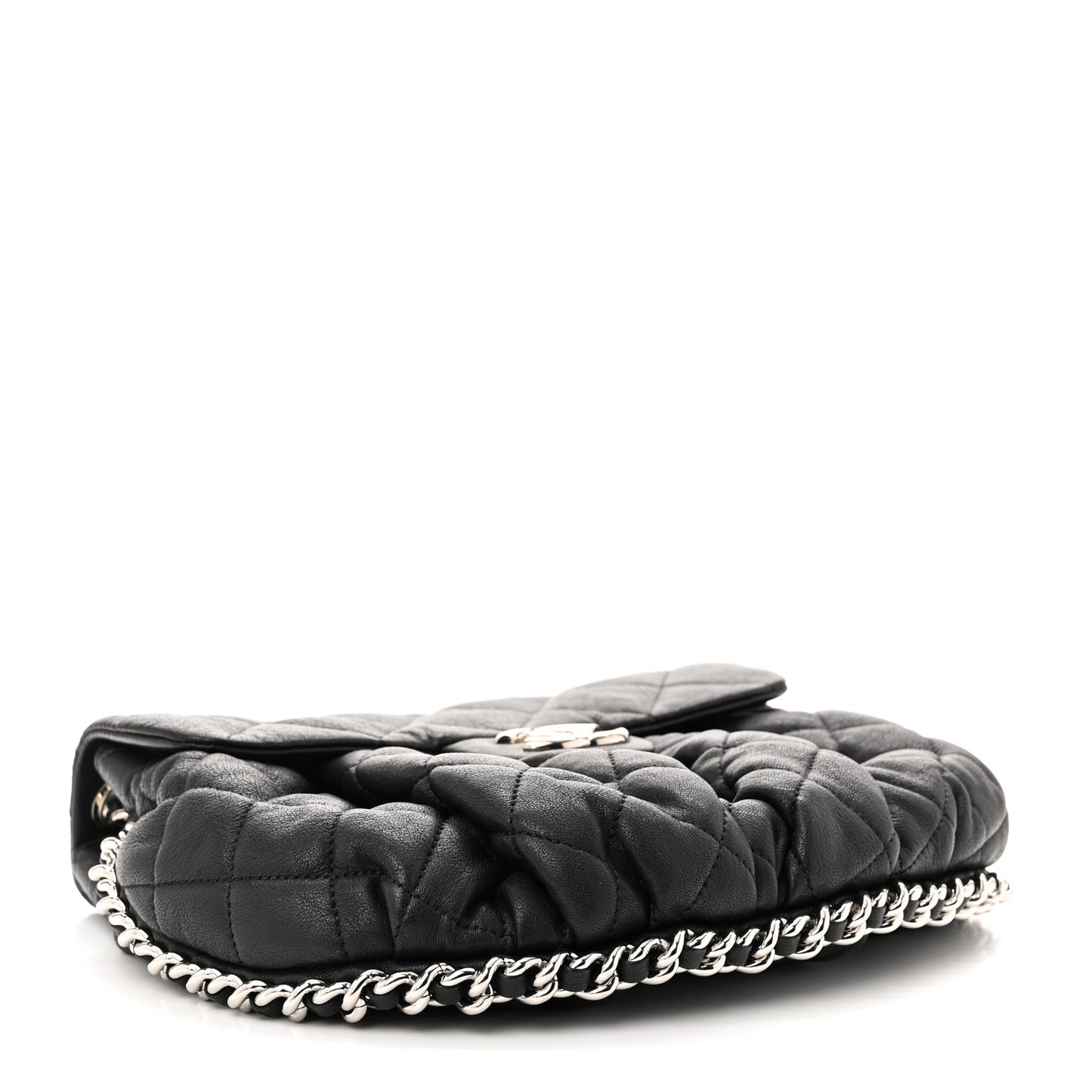 Washed Lambskin Quilted Medium Chain Around Messenger Black