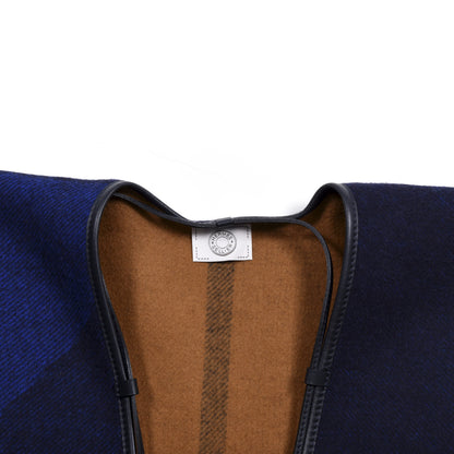 Hermes Wool Calfskin Reversible Highlands Poncho Navy Royal Fauve 3 of 3