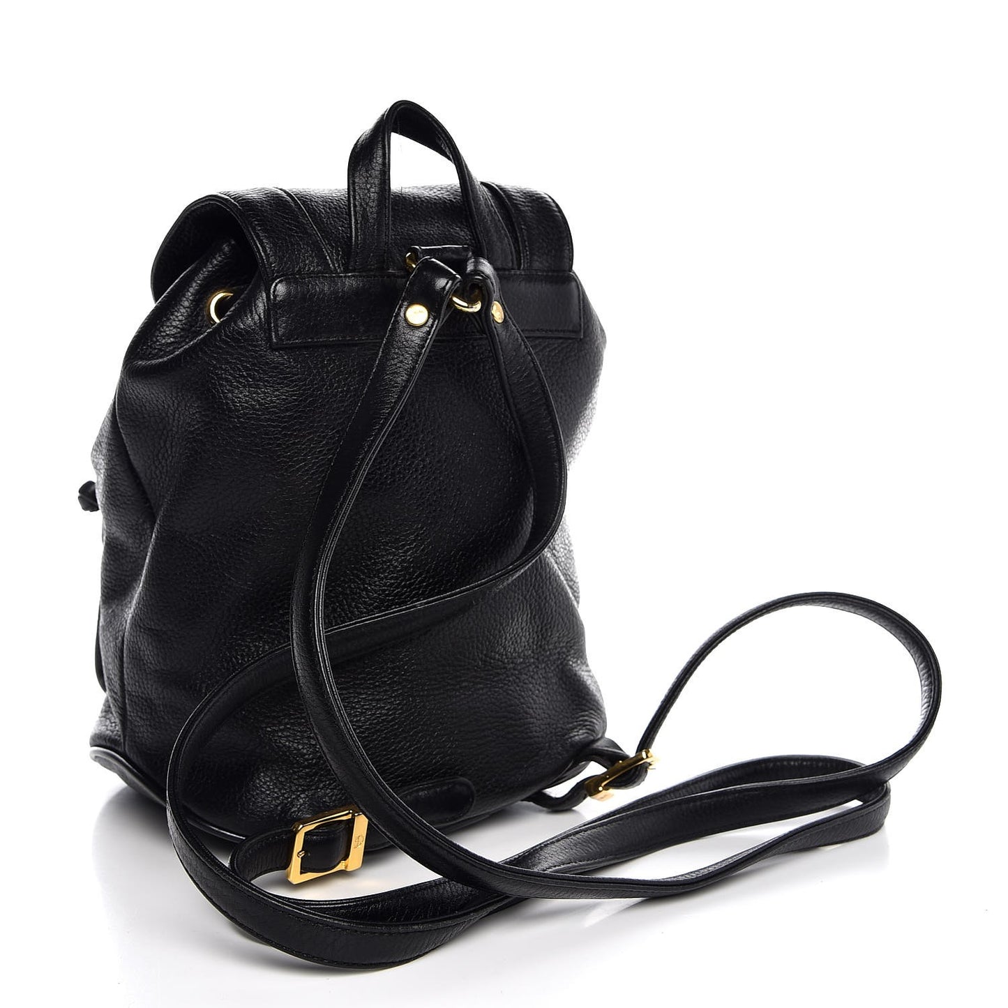 Grained Calfskin Studded Drawstring Backpack Black