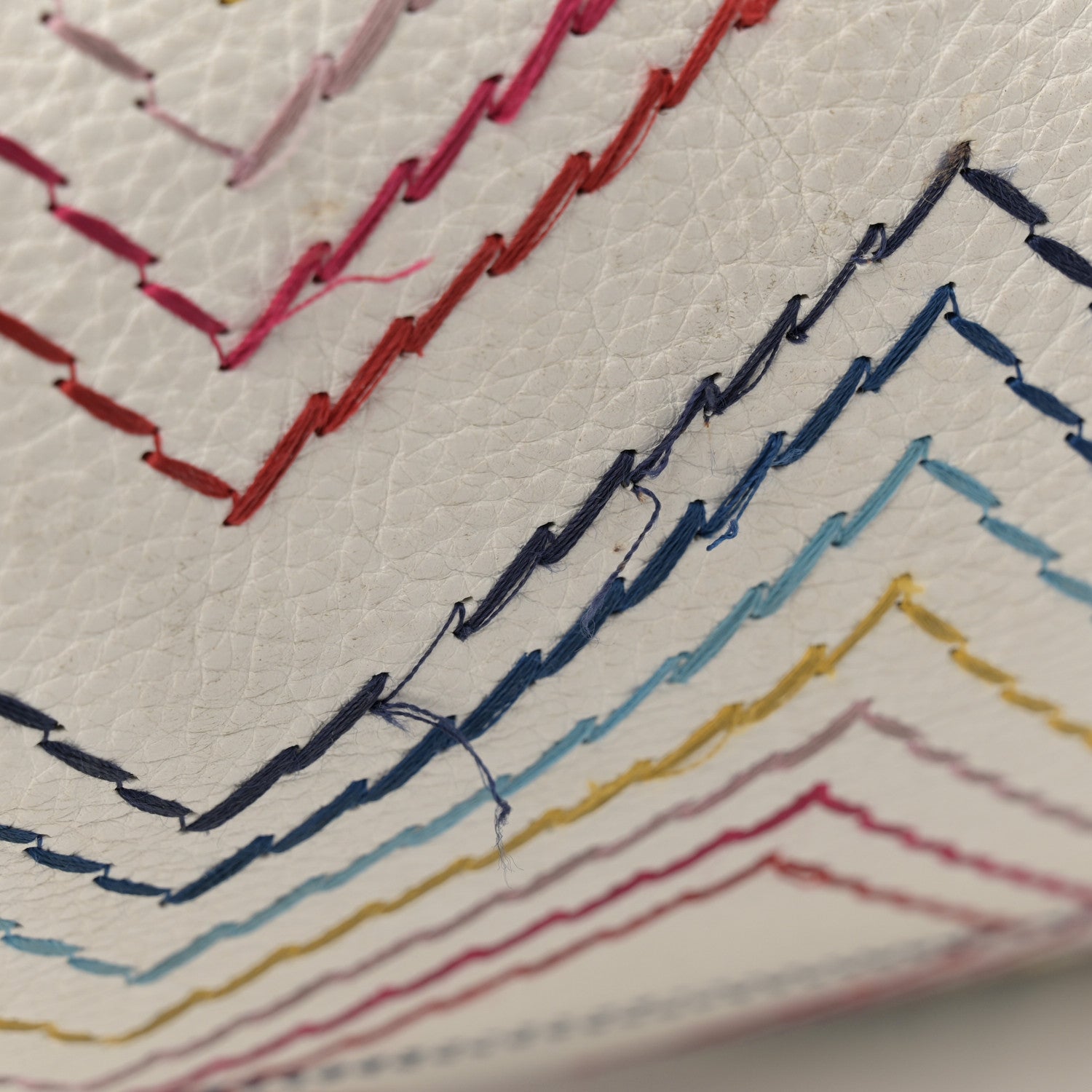 Fendi Vitello Palma Zig Zag Thread Embroidered Doctor B Hobo White Multicolor 15 of 19