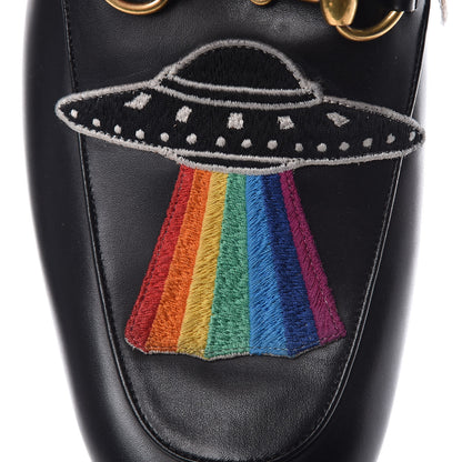 Gucci Calfskin Fur Dragon UFO Embroidered Mens Princetown Slippers 9 Black 7 of 10