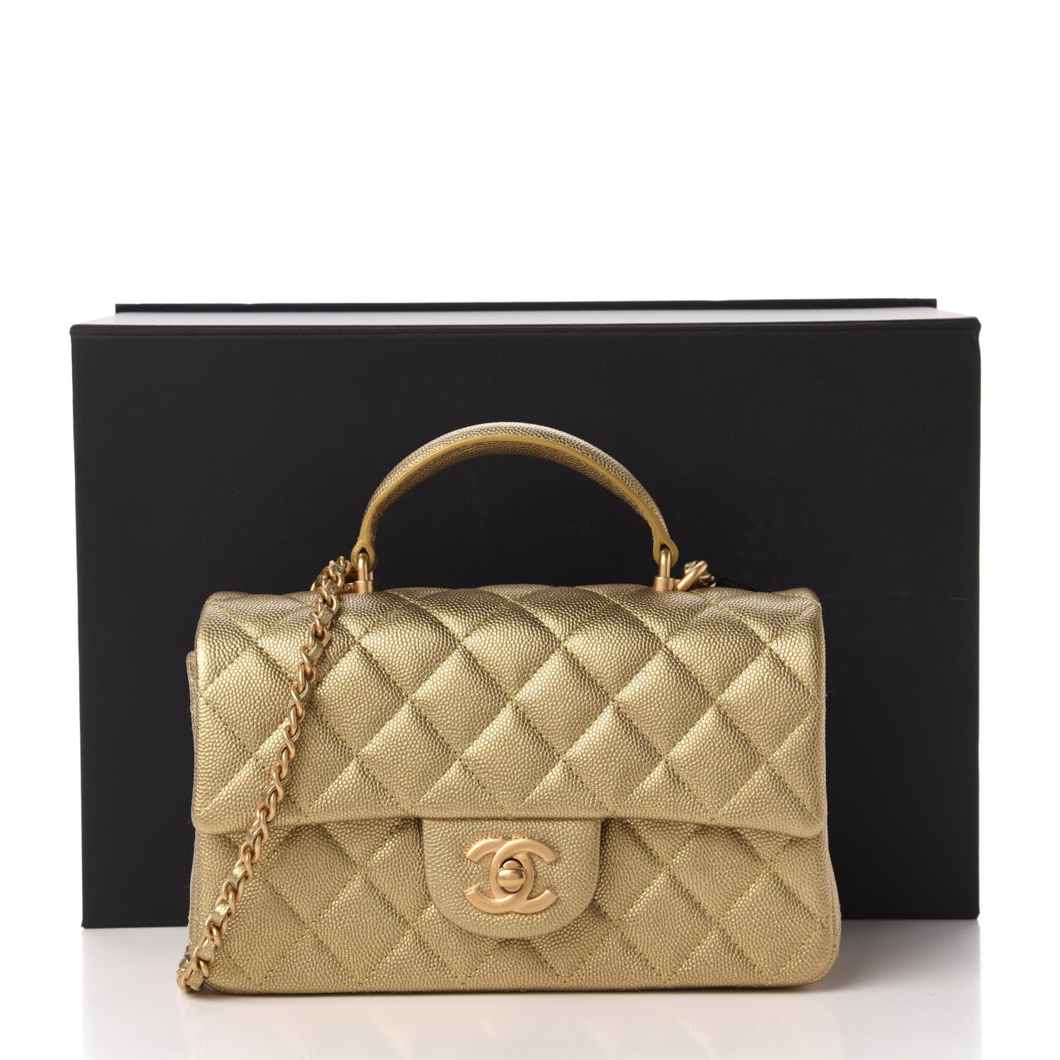 Chanel Metallic Caviar Quilted Mini Top Handle Rectangular Flap Gold 11 of 11