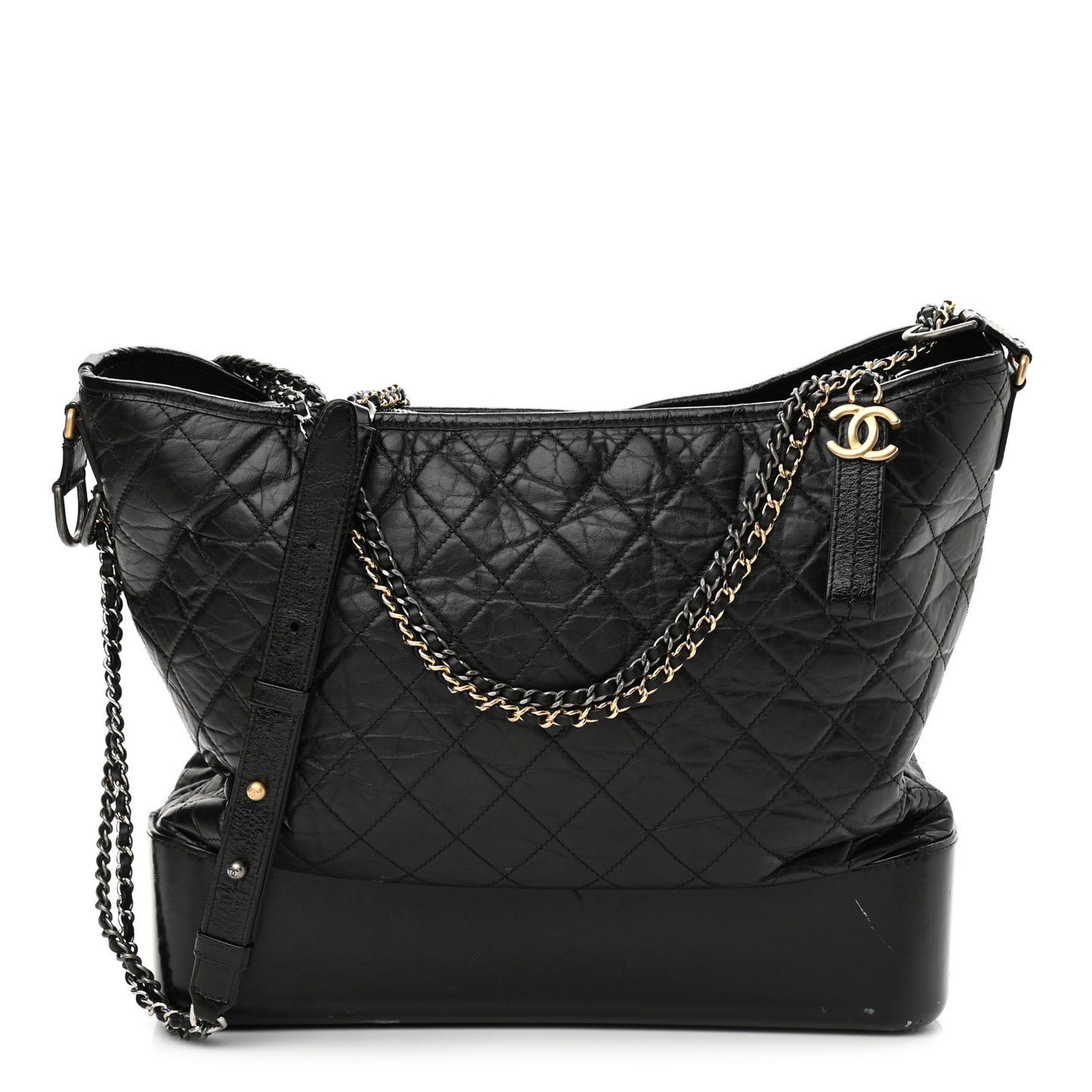 Aged Calfskin Quilted Maxi Gabrielle Hobo Black