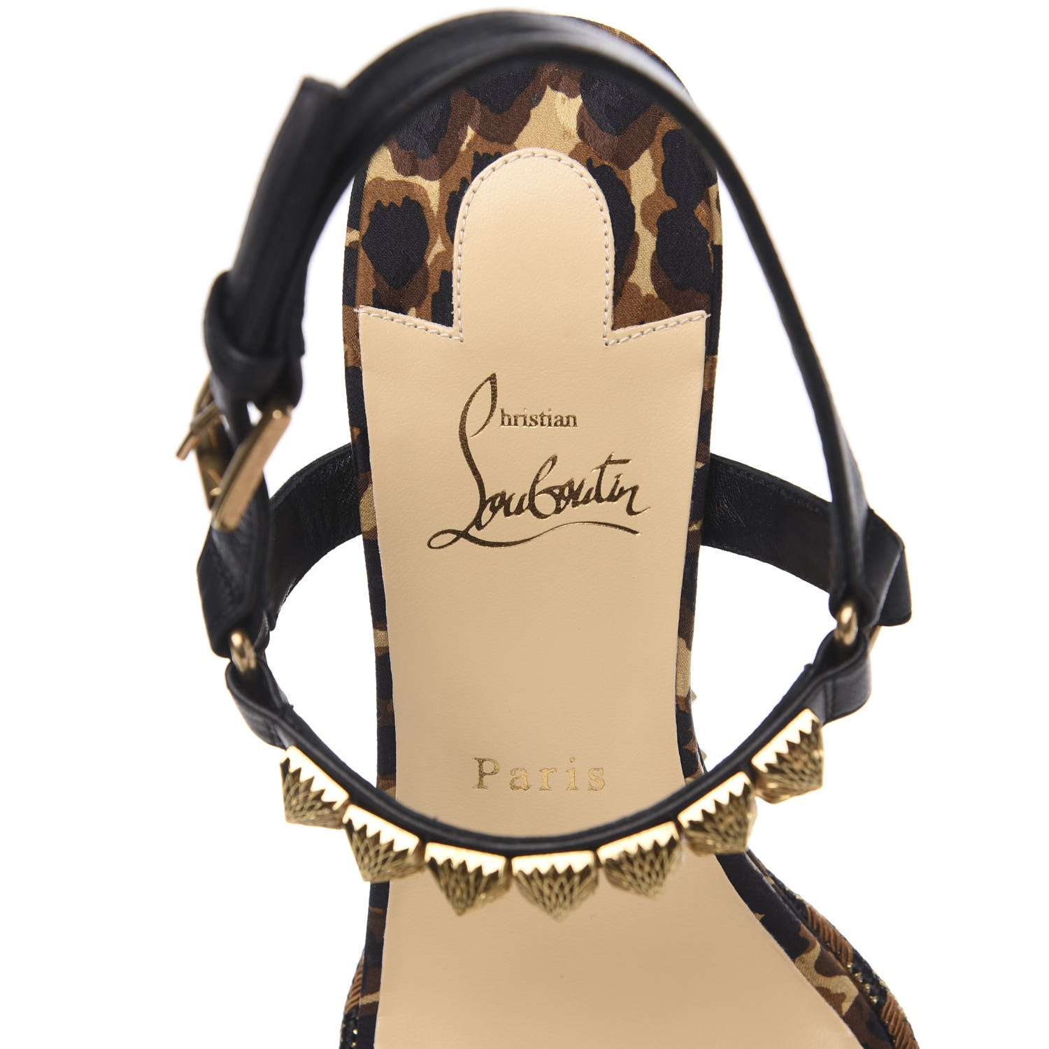 Christian Louboutin Nappa Silk Leopard Pira Ryad 110 Wedge Sandals 40 Black Marron 6 of 8