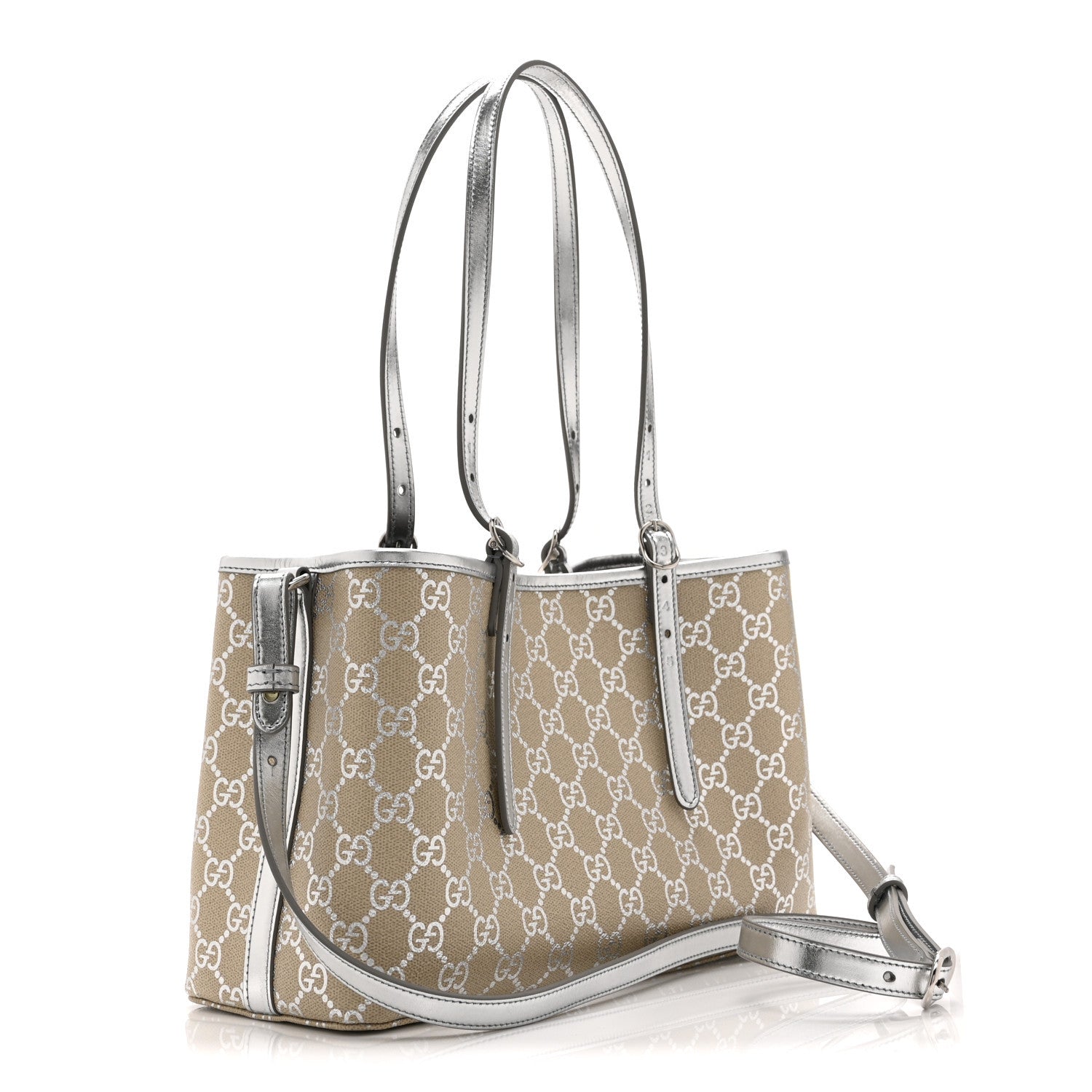 Gucci GG Supreme Monogram Emblem Medium Tote Bag  Beige Silver 3 of 10