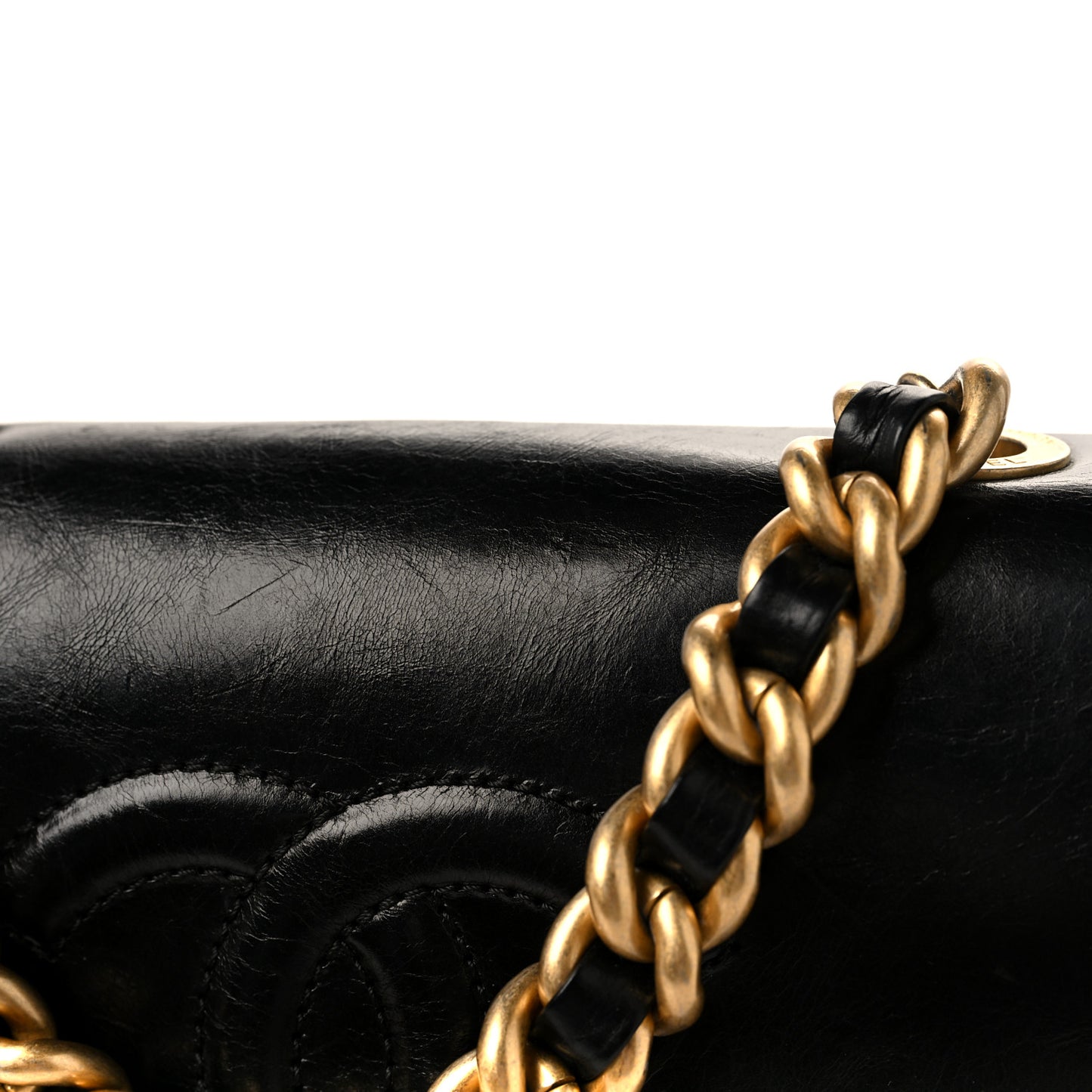 Crumpled Calfskin En Vogue Rope Flap Black