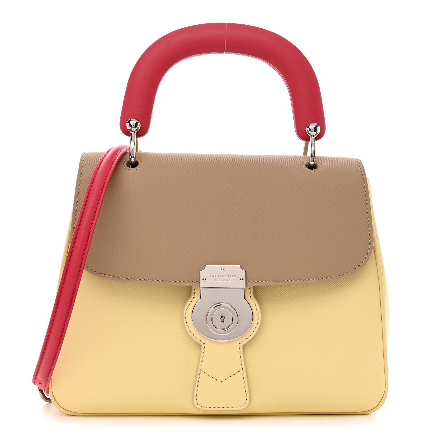 Burberry Trench Calfskin Medium DK88 Top Handle Bag Yellow Beige Red 1 of 11