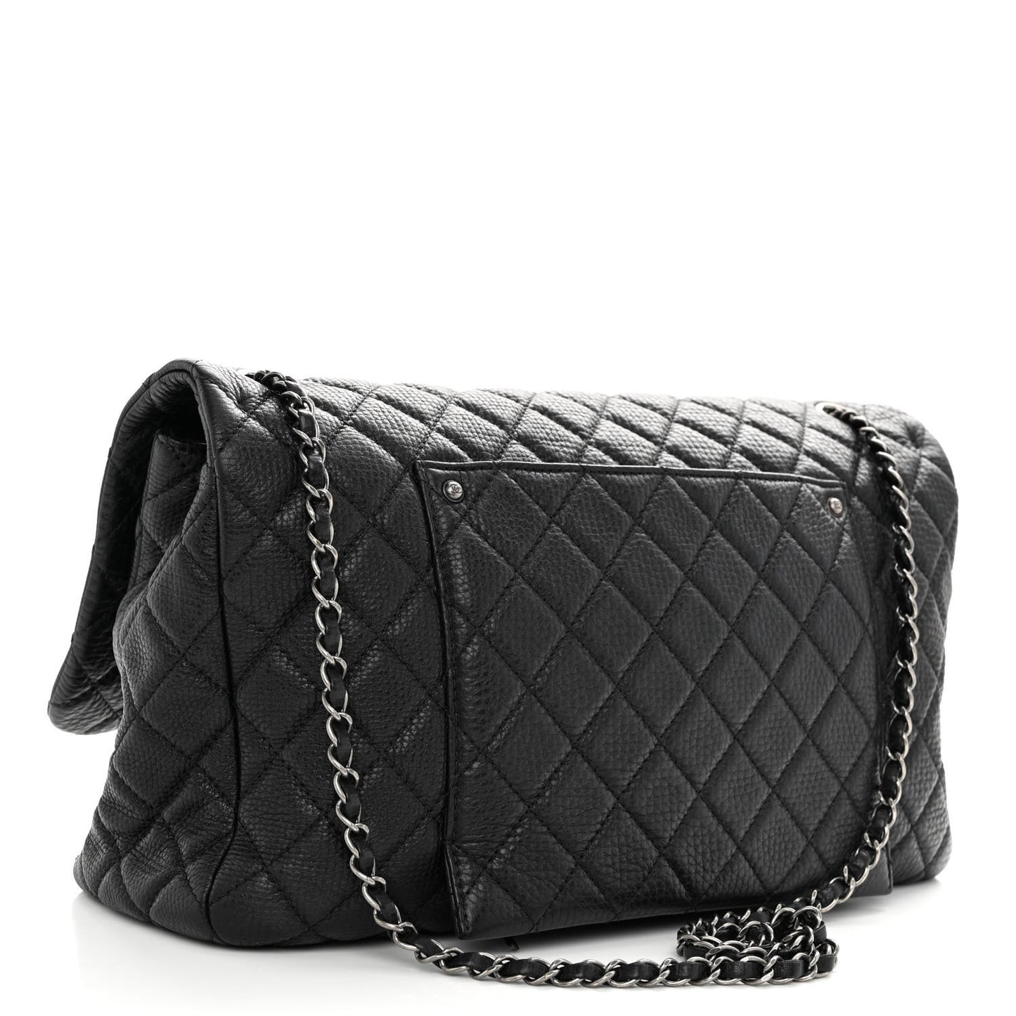 Calfskin Quilted Small XXL Travel Flap Bag Black