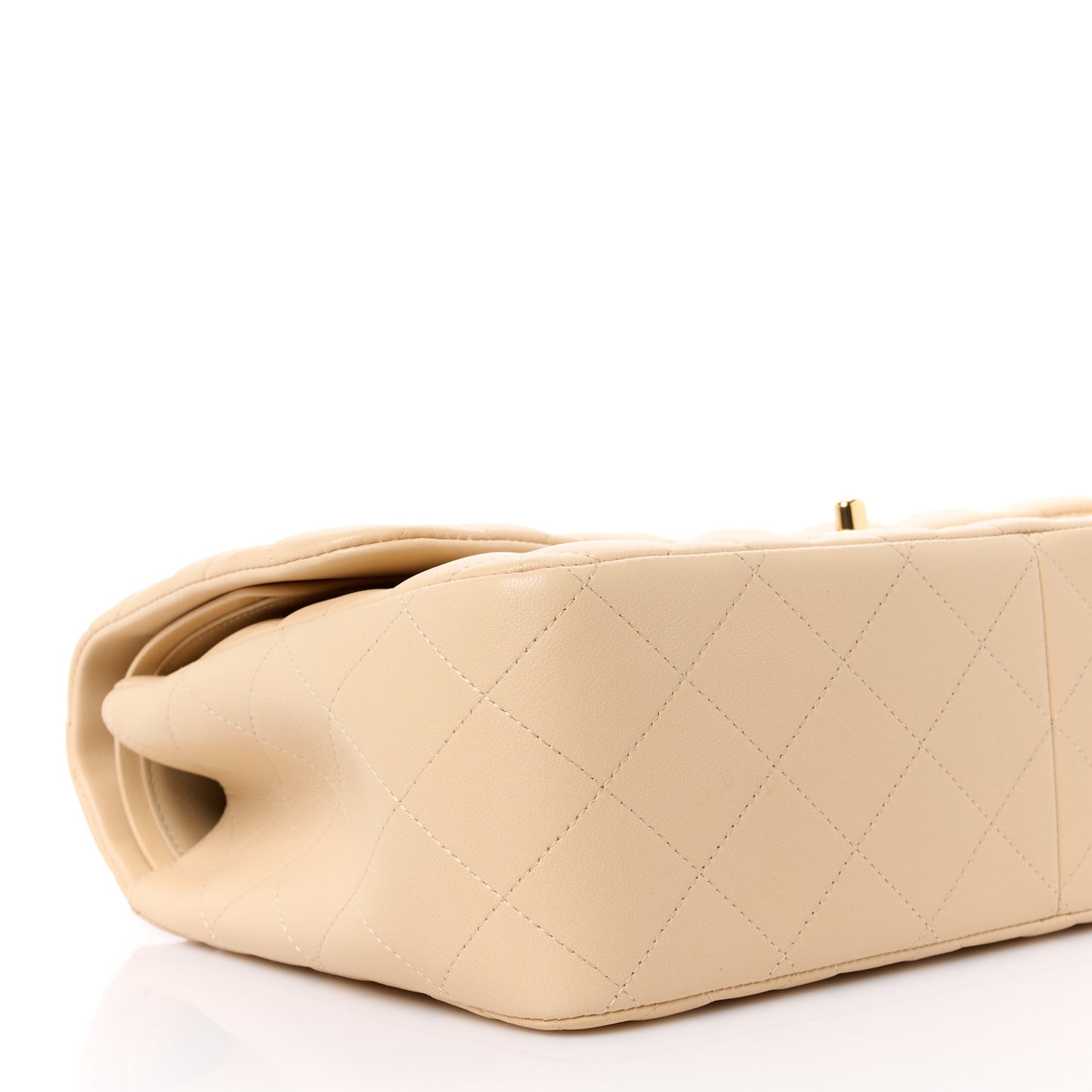 Lambskin Quilted Jumbo Double Flap Beige