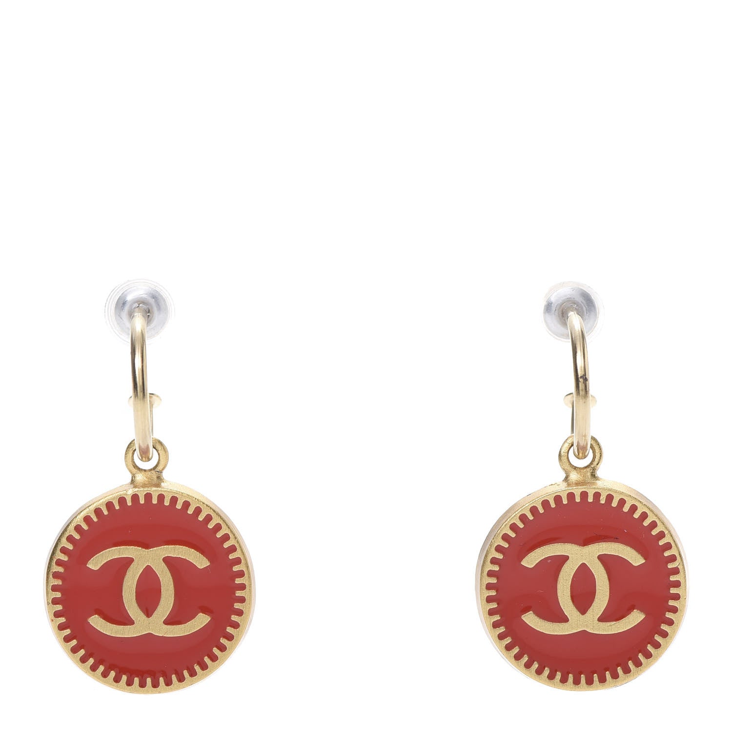 Chanel Enamel CC Dangle Earrings Red Gold 1 of 6