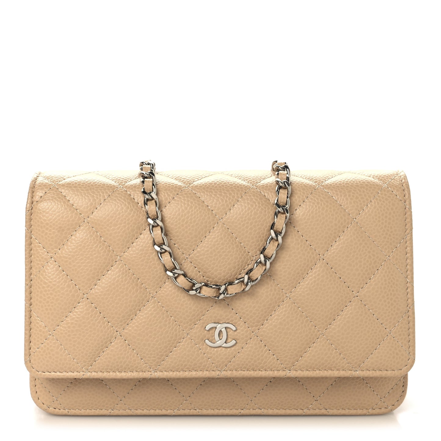 Caviar Quilted Wallet On Chain WOC Beige