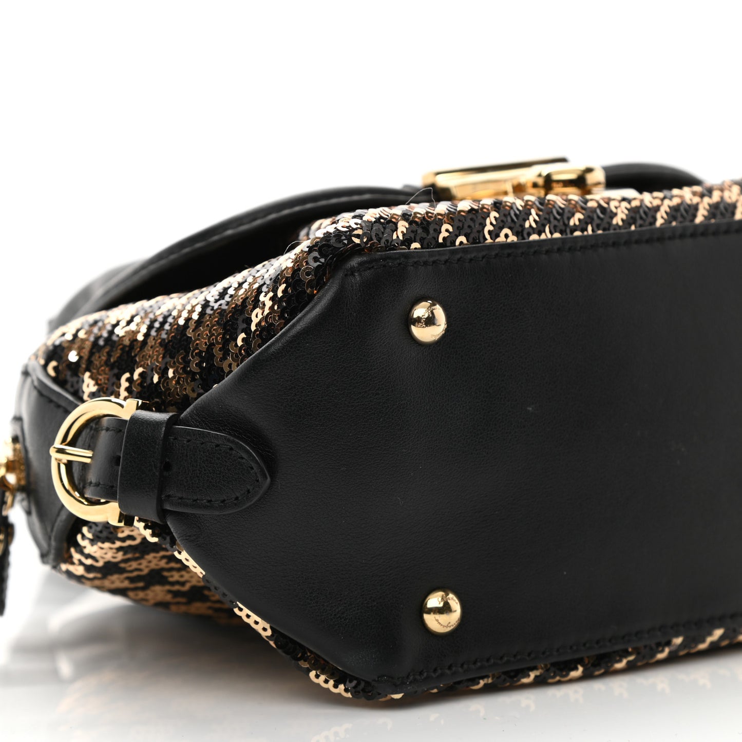 Calfskin Sequin Small Fiamma Bag Black Gold