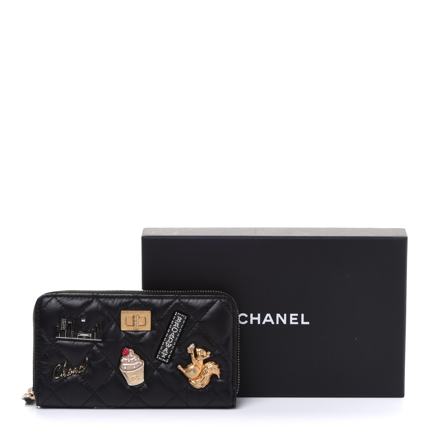 Chanel Aged Calfskin Quilted Small New York Charms 2.55 Reissue Zip Around Wallet Black 13 of 13