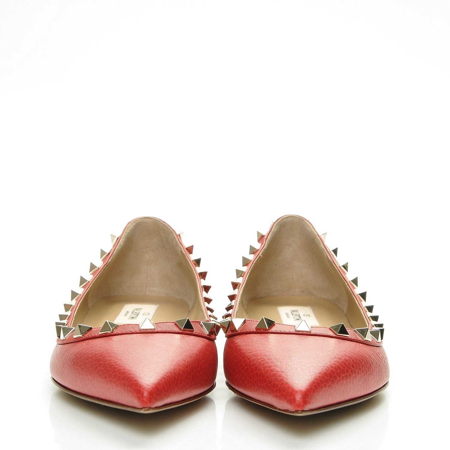 Valentino Garavani Pebbled Calfskin Rockstud Ballerina Flats 38 Red 2 of 8