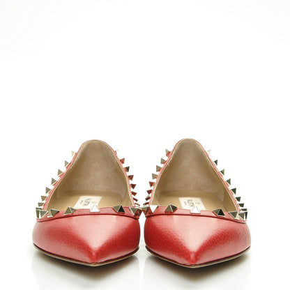 Valentino Garavani Pebbled Calfskin Rockstud Ballerina Flats 38 Red 2 of 8