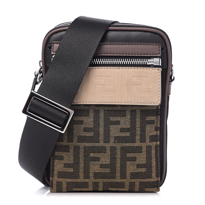 Fendi Nylon Fabric Jacquard Chamois FF 1974 Medium Crossbody Messenger Black Nuvola 1 of 9