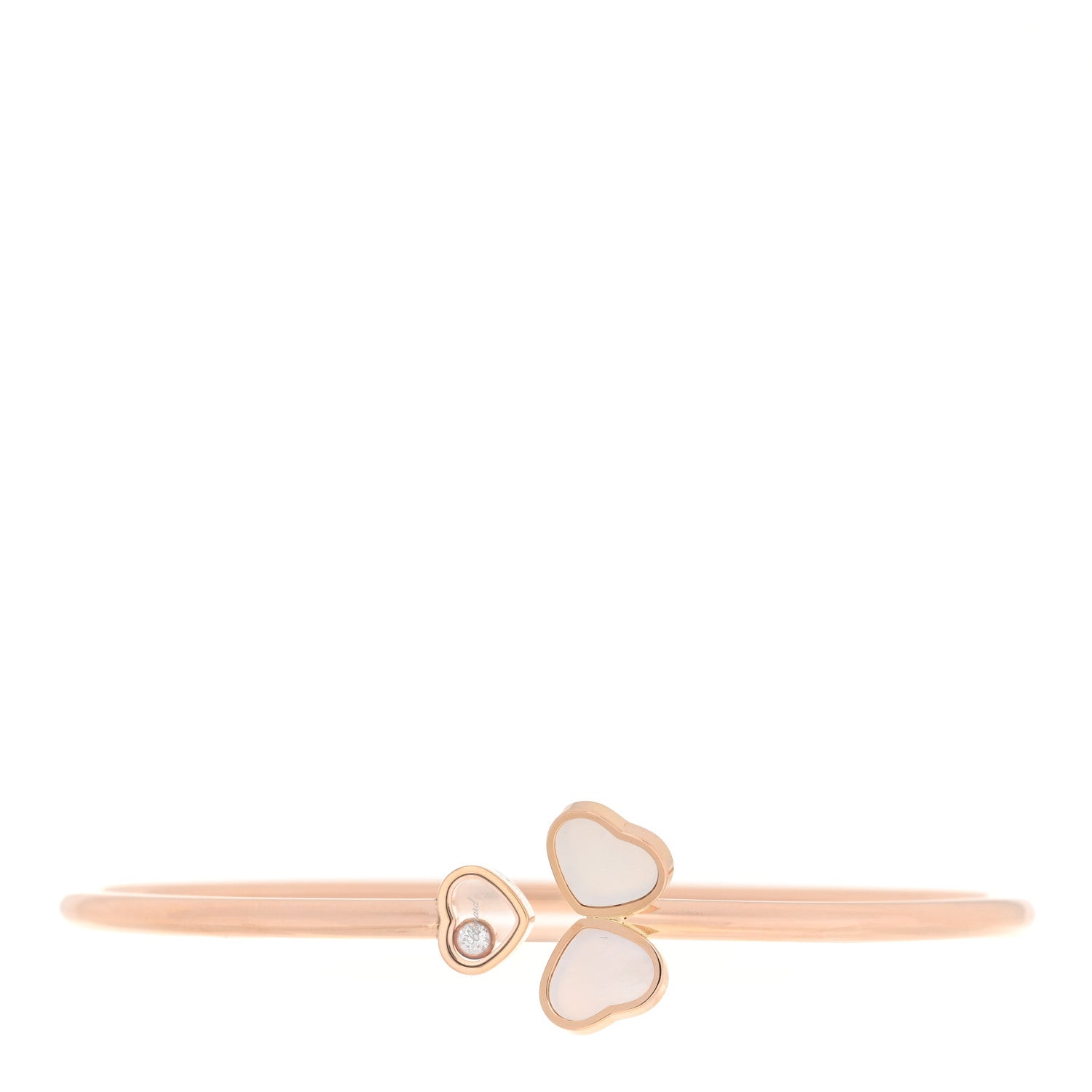 Chopard 18K Rose Gold Mother of Pearl Diamond Happy Hearts Wings Bangle Bracelet 1 of 5