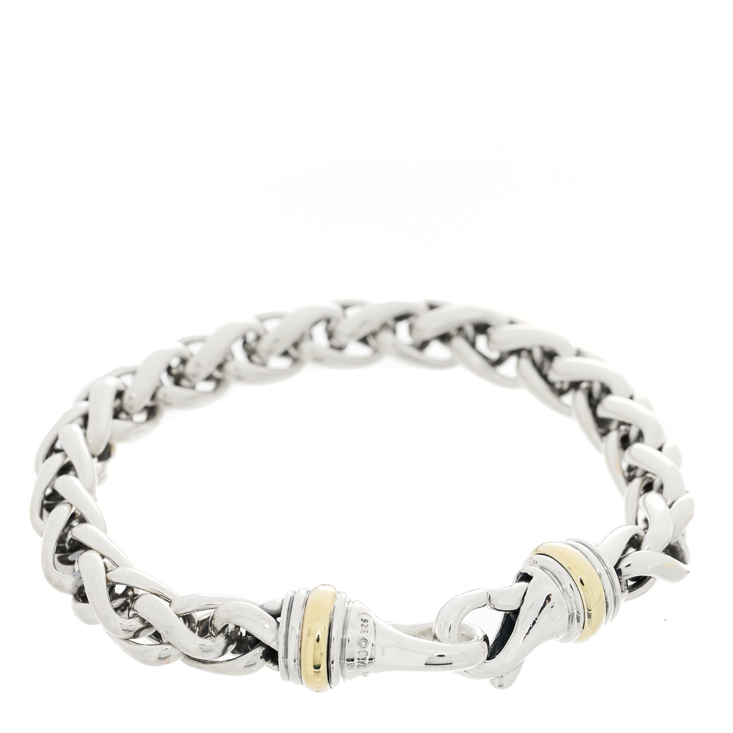 David Yurman Sterling Silver 14K Yellow Gold 8mm Wheat Chain Bracelet 1 of 3