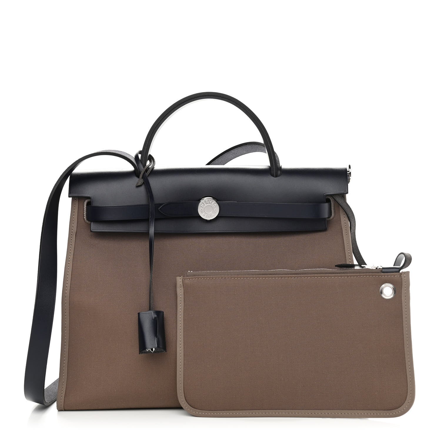 Hermes Vache Hunter Toile Herbag Zip 31 PM Etoupe Bleu Marine 1 of 10