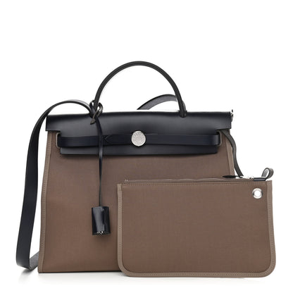 Hermes Vache Hunter Toile Herbag Zip 31 PM Etoupe Bleu Marine 1 of 10